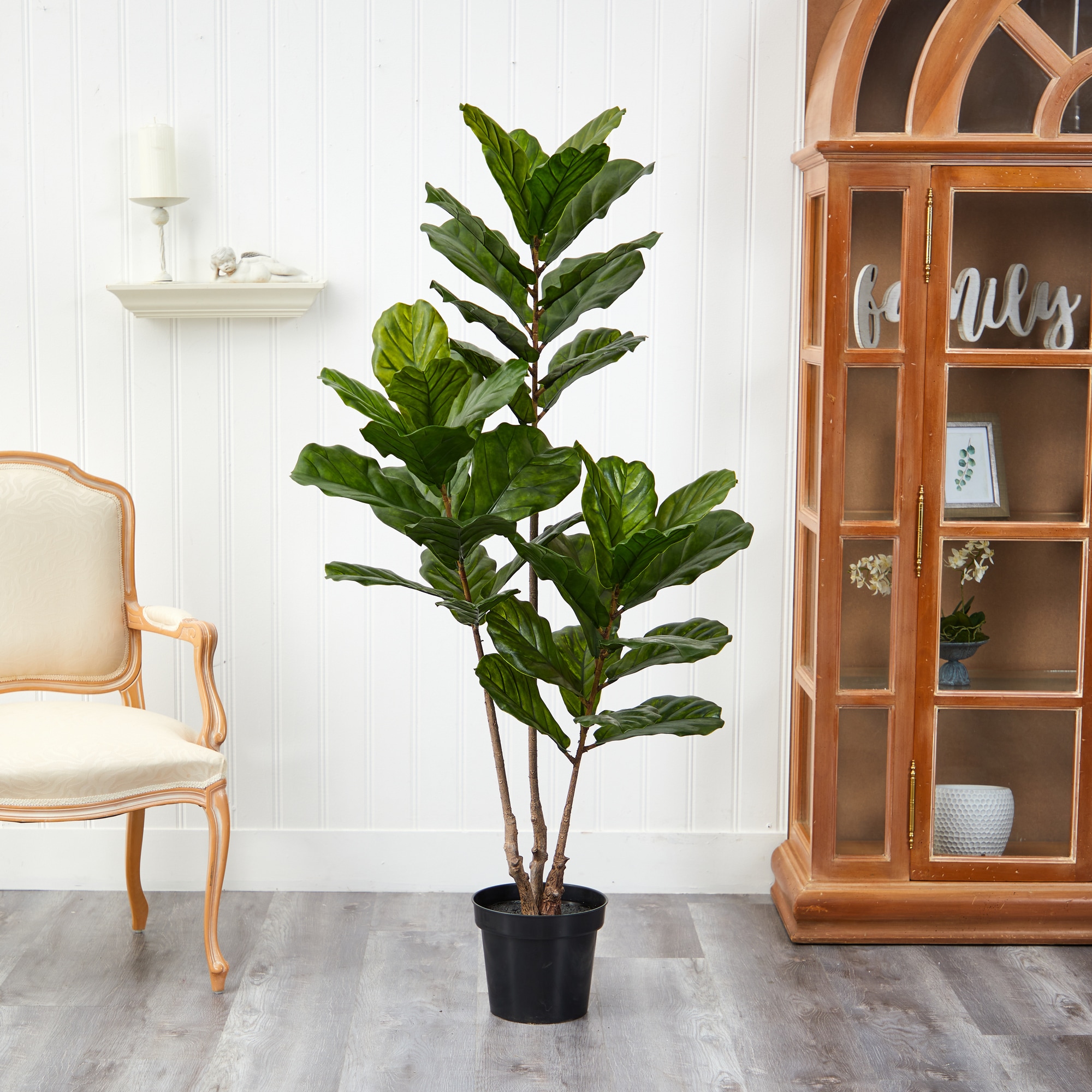 Nearly Natural 65-in Green Indoor/Outdoor Fiddle Leaf Artificial Tree ...