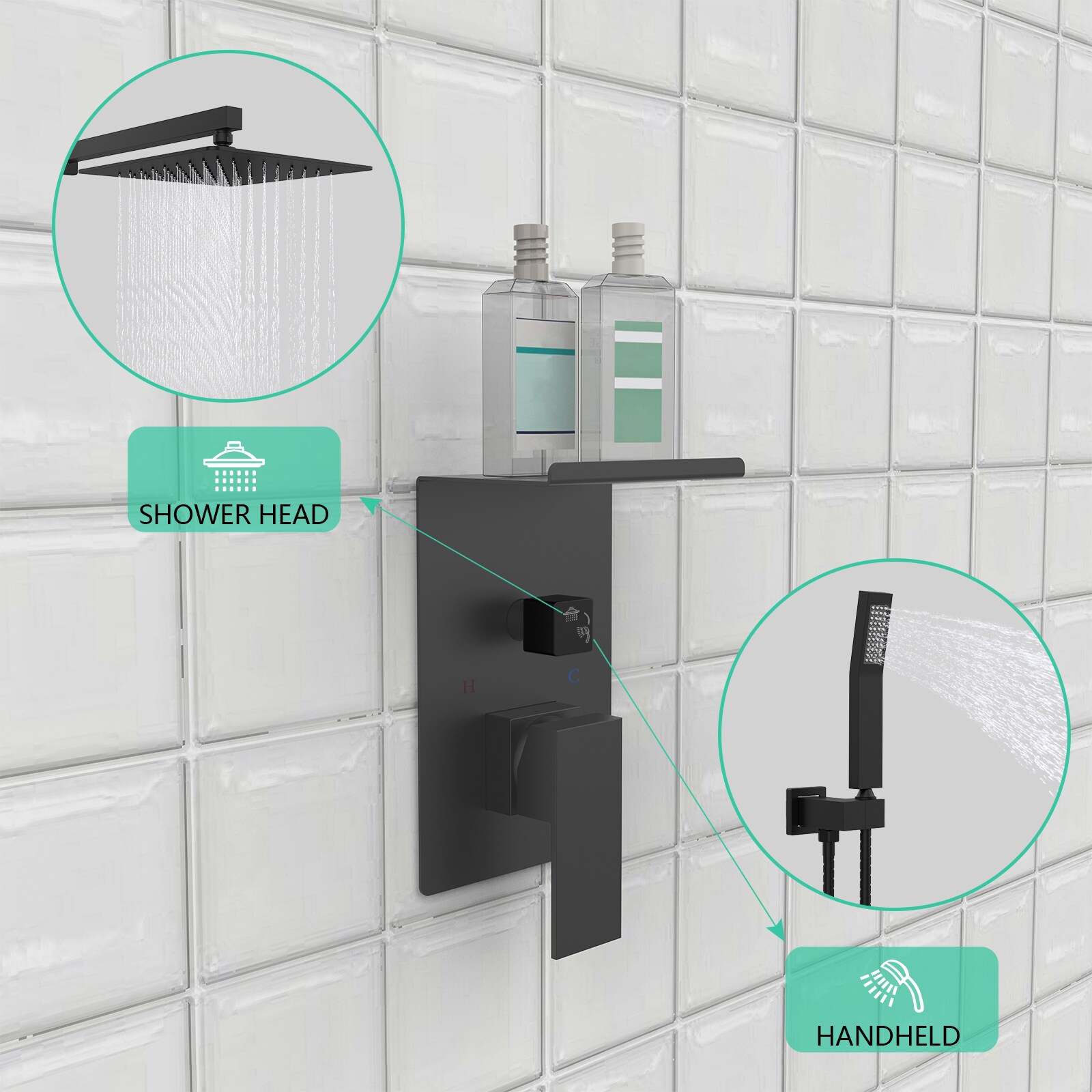 Clihome MS-A3803-12MB Showerhead-Bar-Panels - View #3
