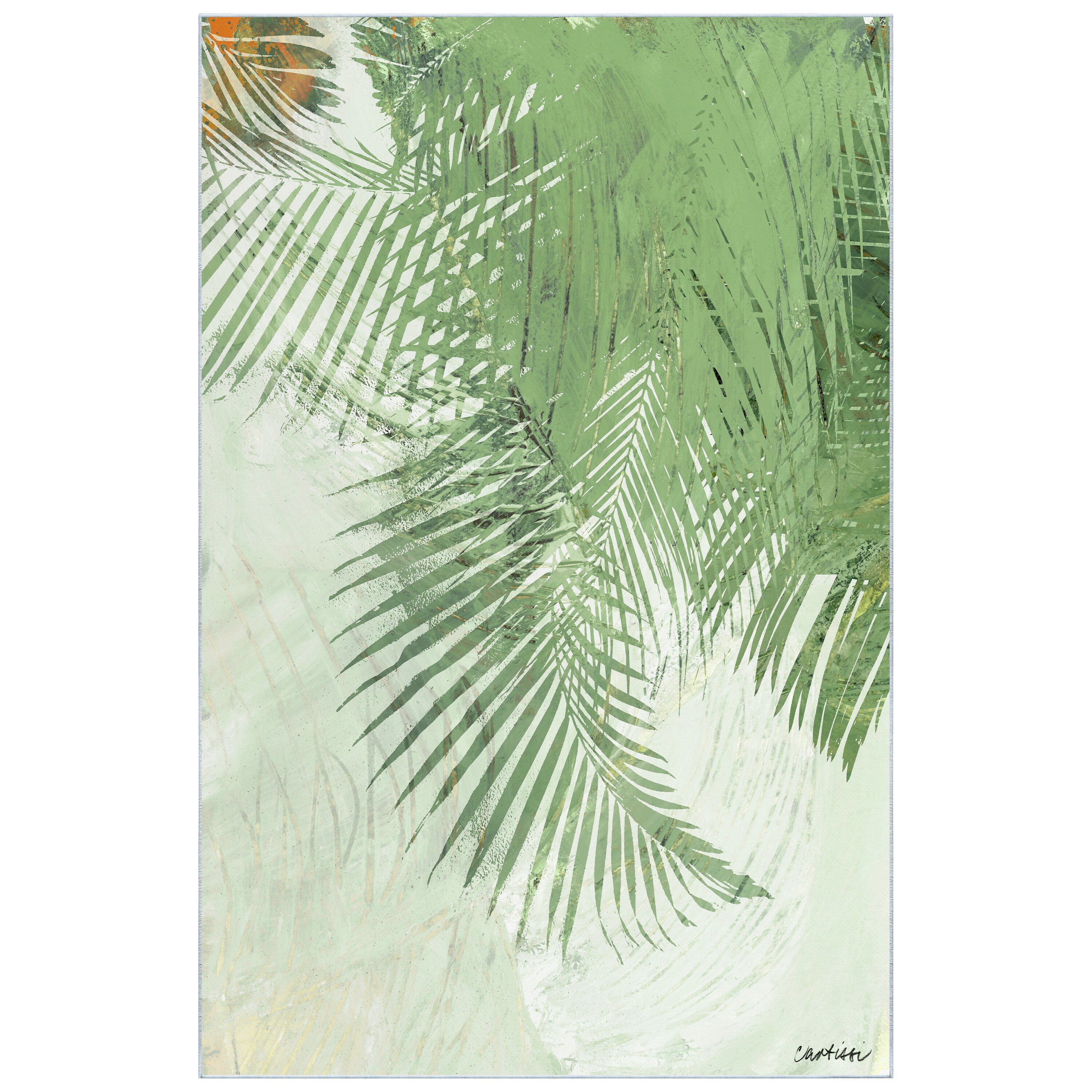 Green and Beige Synthetic Non-slip Washable 5' x 7' Area Rug
