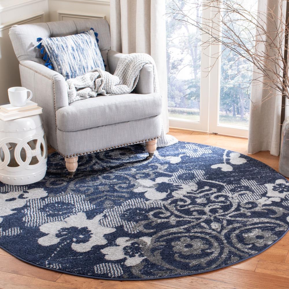 Safavieh Adirondack Serene 4 x 4 Navy/Silver Round Indoor Abstract ...