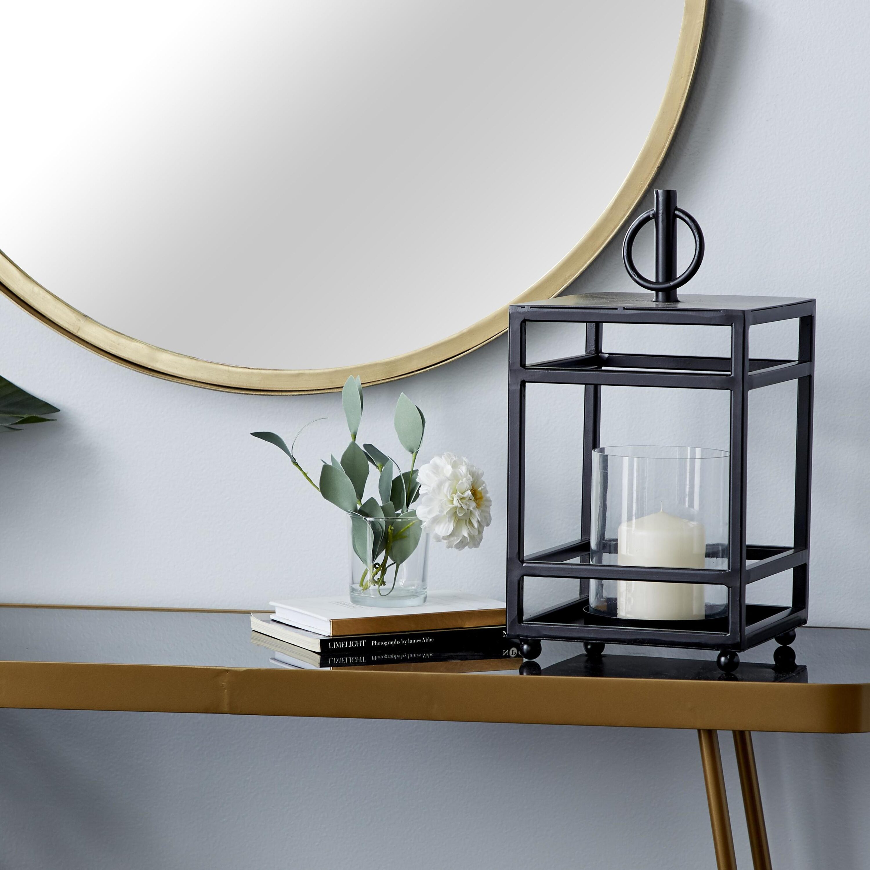 Contemporary Matte Black Metal & Glass Tabletop Lantern