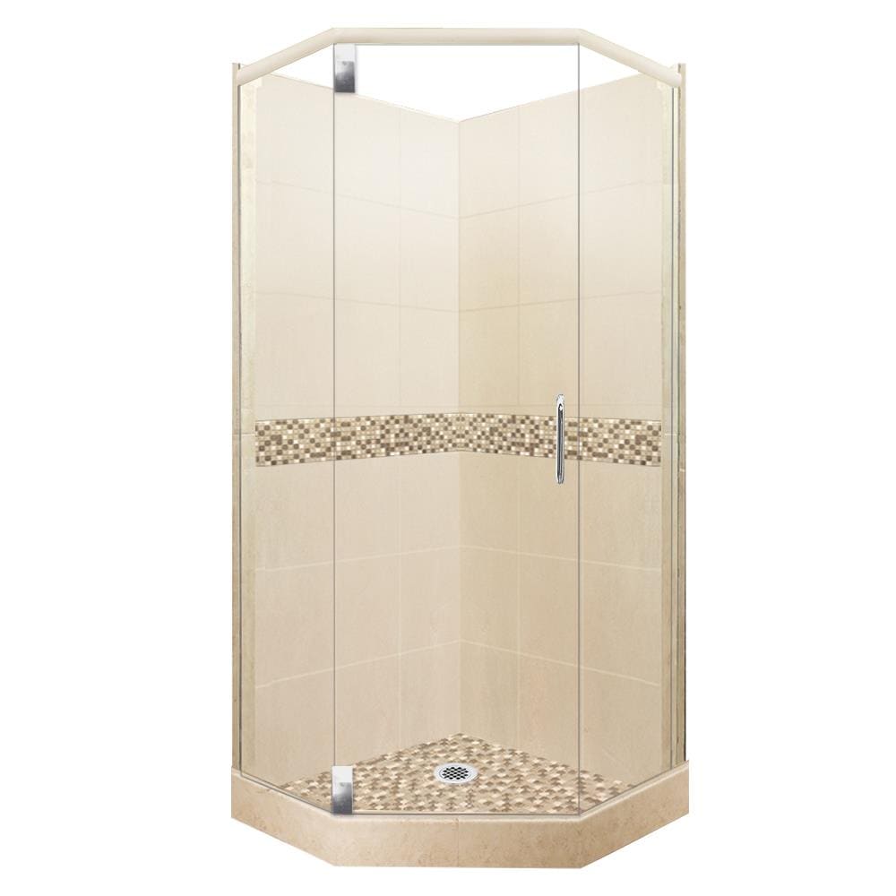 American Bath Factory K-N424280ME-RC-CH Mesa Brown Sugar/Roma 33-Piece Neo-angle Corner Shower Kit (Center Drain) Drain Included