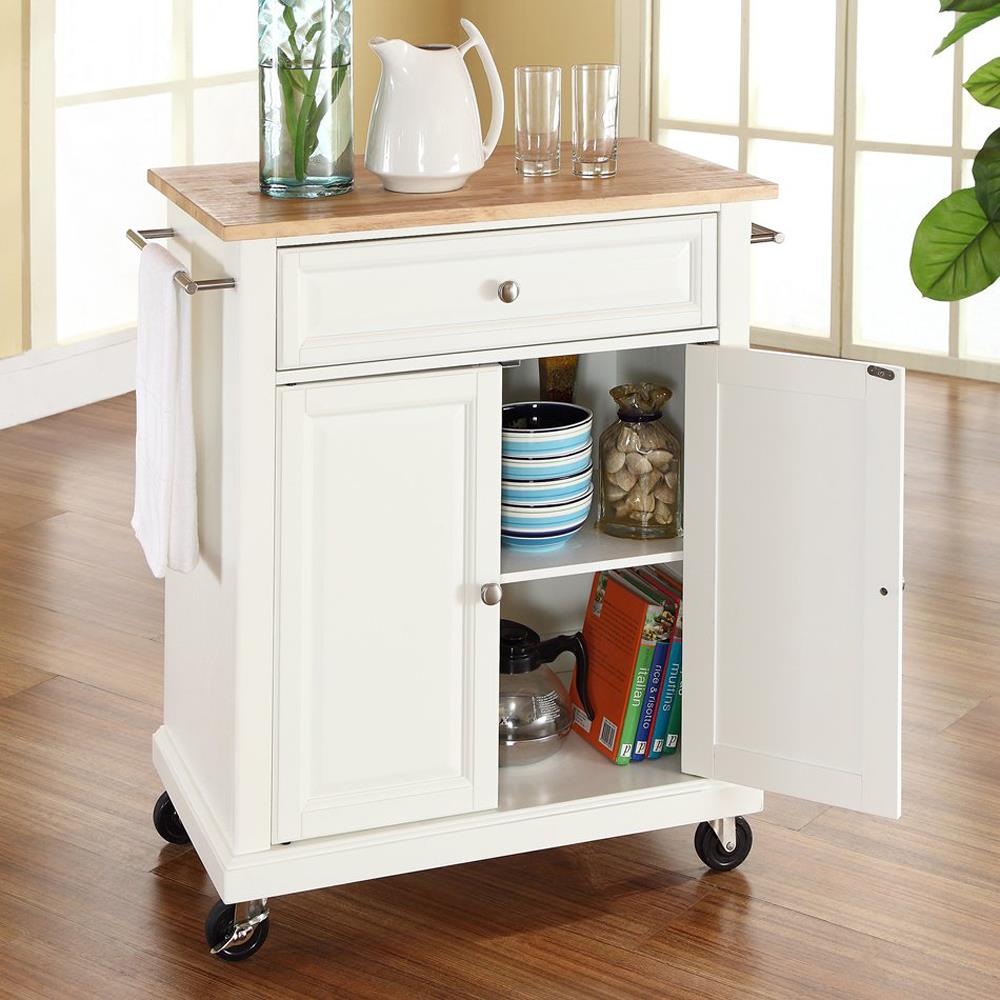 Crosley Furniture White Composite Base with Wood Top Kitchen Cart (18 ...