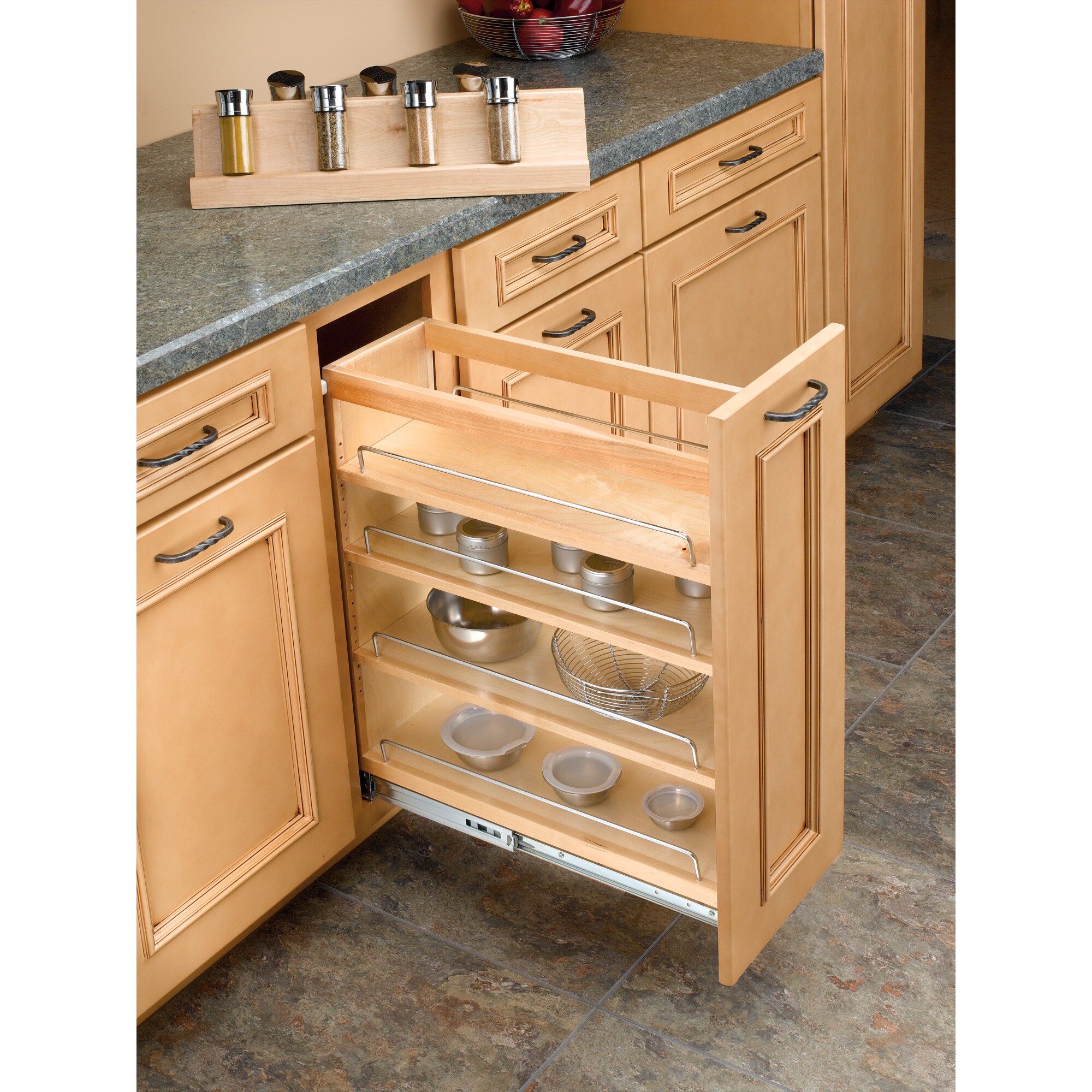 Rev-A-Shelf Pull Out Cabinet Organizer 448-WC-8C, 8-Inch Wood Base Kitchen  Multi-Use Cabinet with 3 Adjustable Shelves for Storage and Organizing