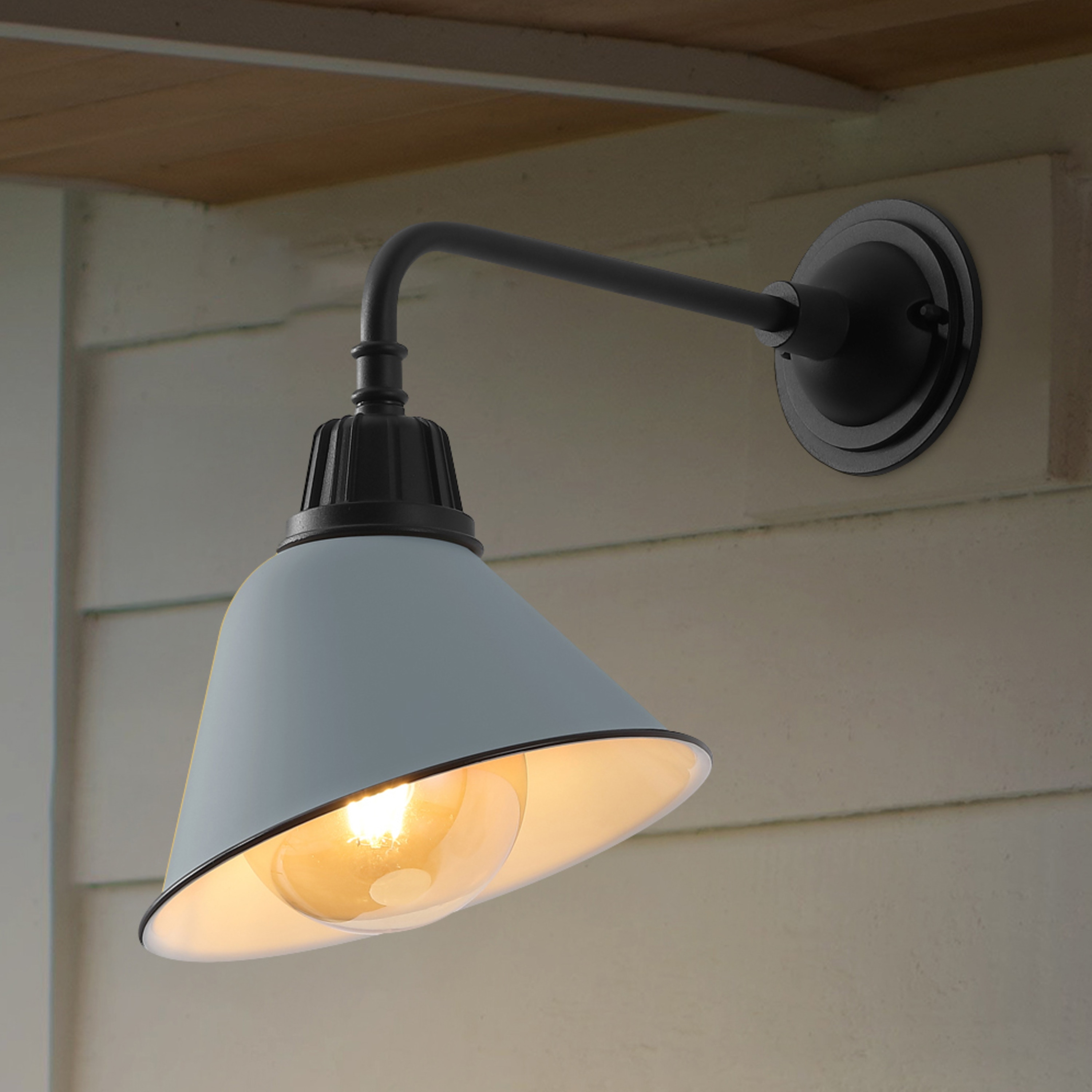 JONATHAN  Y JYL7612K Croydon Farmhouse Industrial Iron Gooseneck Arm 1 -Light 15-in H Polished Blue Hardwired Outdoor Wall Light