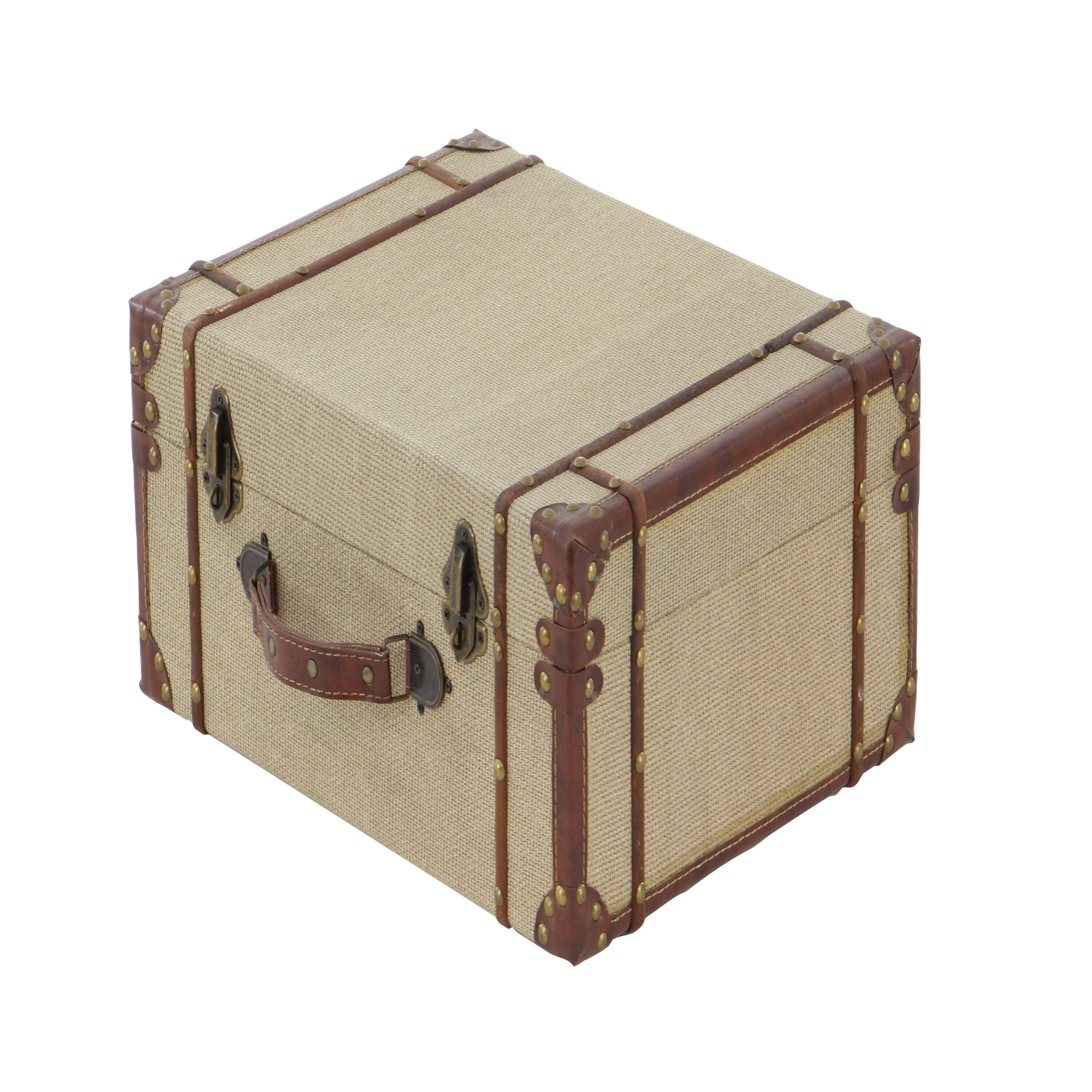 Benzara Old Look Burlap Travel Suitcase Set of 2 62258