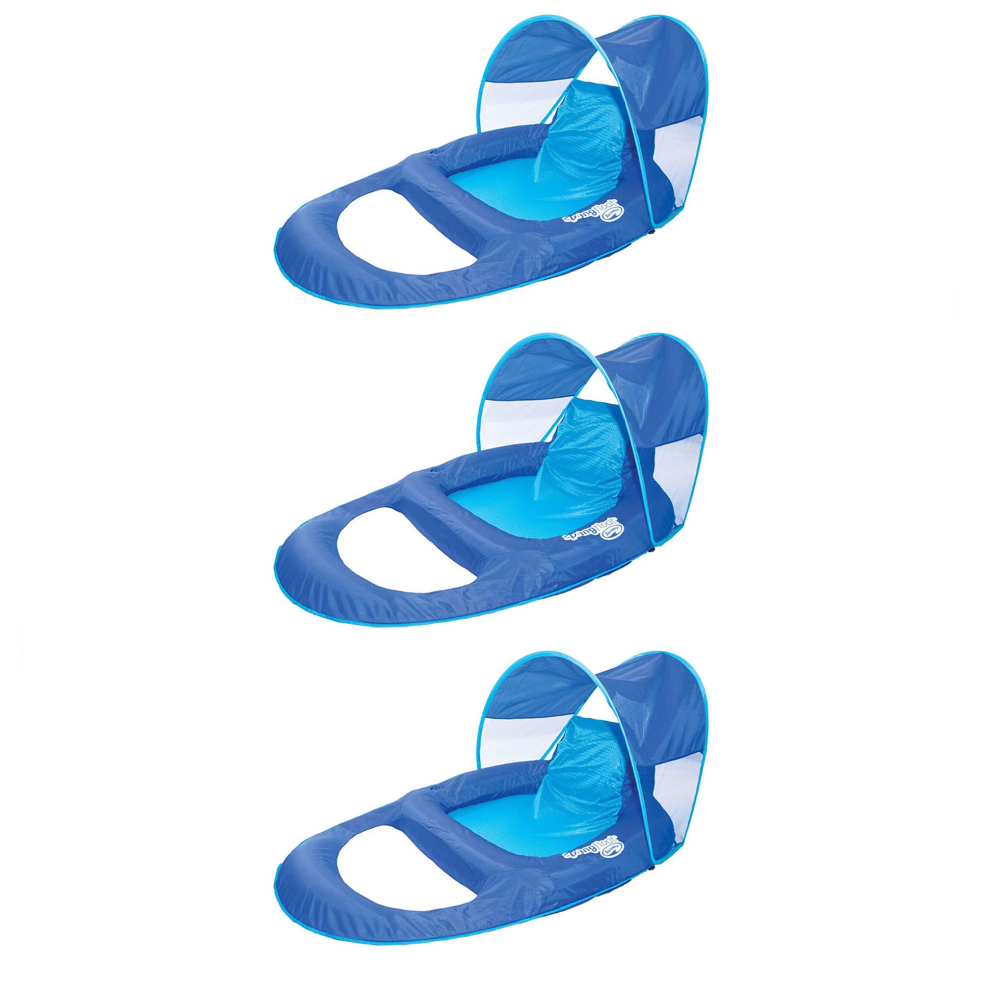 SwimWays 149024  Spring Float Recliner Pool Lounge Chair with Sun Canopy, Blue (3 Pack)