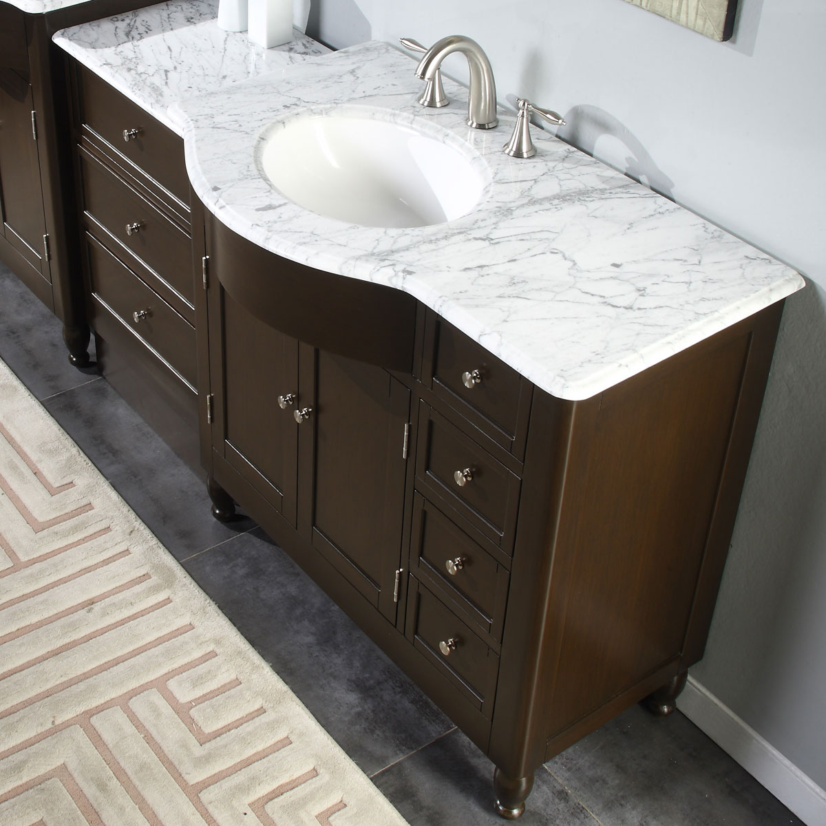 Silkroad Exclusive 55-in Dark Walnut Undermount Double Sink Bathroom Vanity  with Travertine Top in the Bathroom Vanities with Tops department at