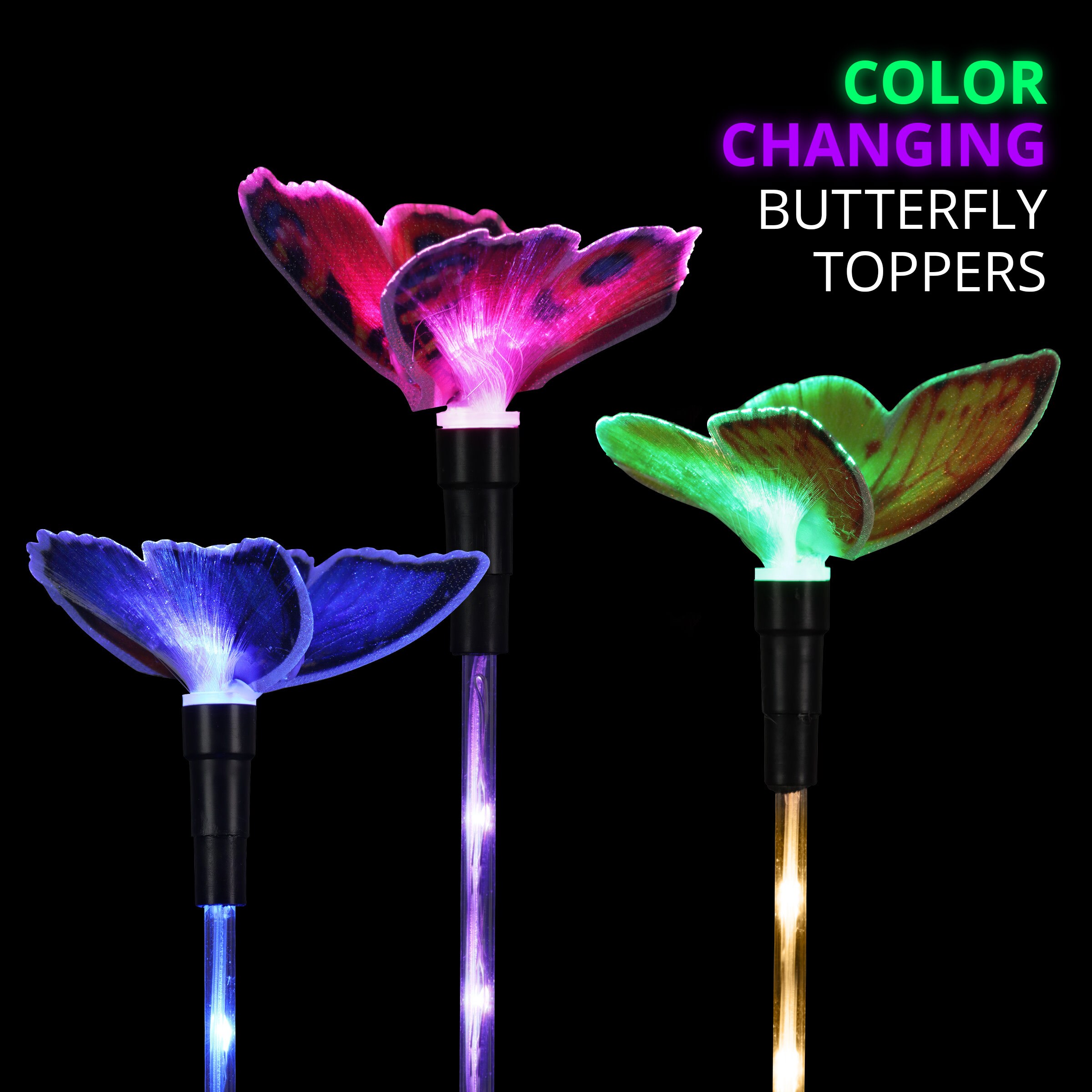 Solar Fiber Optic Butterfly Garden Stakes with Color-Changing LEDs