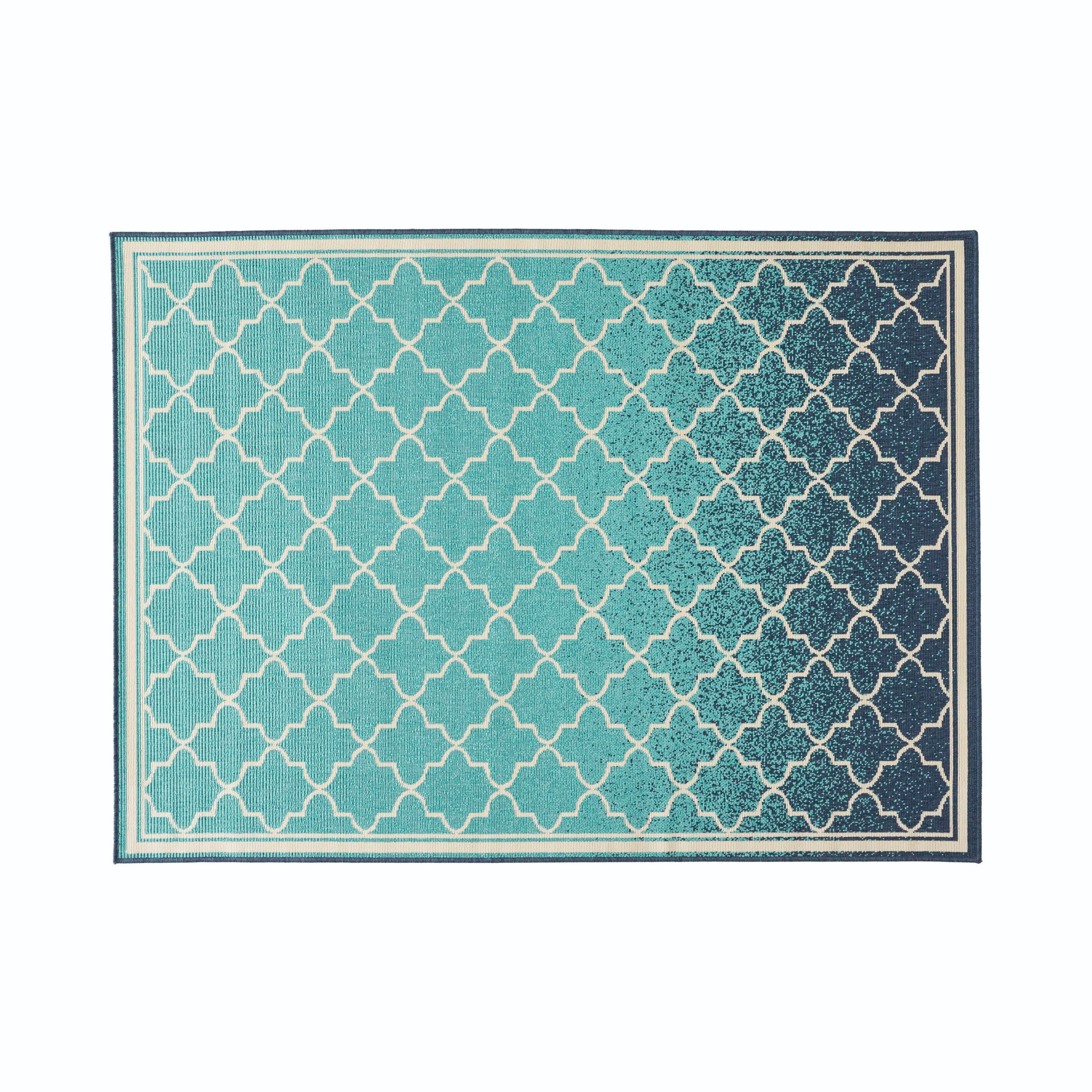 Benzara BM321302 Tufted Polypropylene Blue, Ivory Rectangular Indoor/Outdoor Area rug