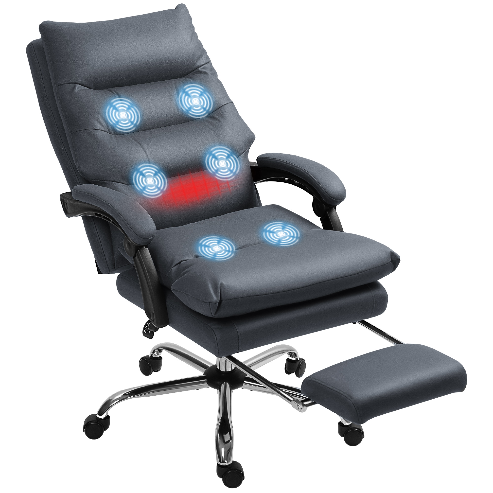 Vinsetto 921-674V80CG Microfibre Executive Massage Office Chair Computer Desk Chair Heated Reclining Chair with Footrest Double-tier Padding Swivel Wheels Dark Gray