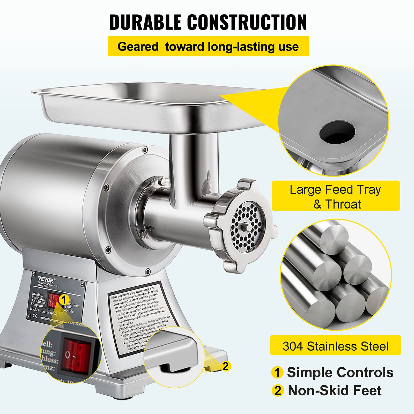 VEVOR Stainless Steel Electric Meat Grinder