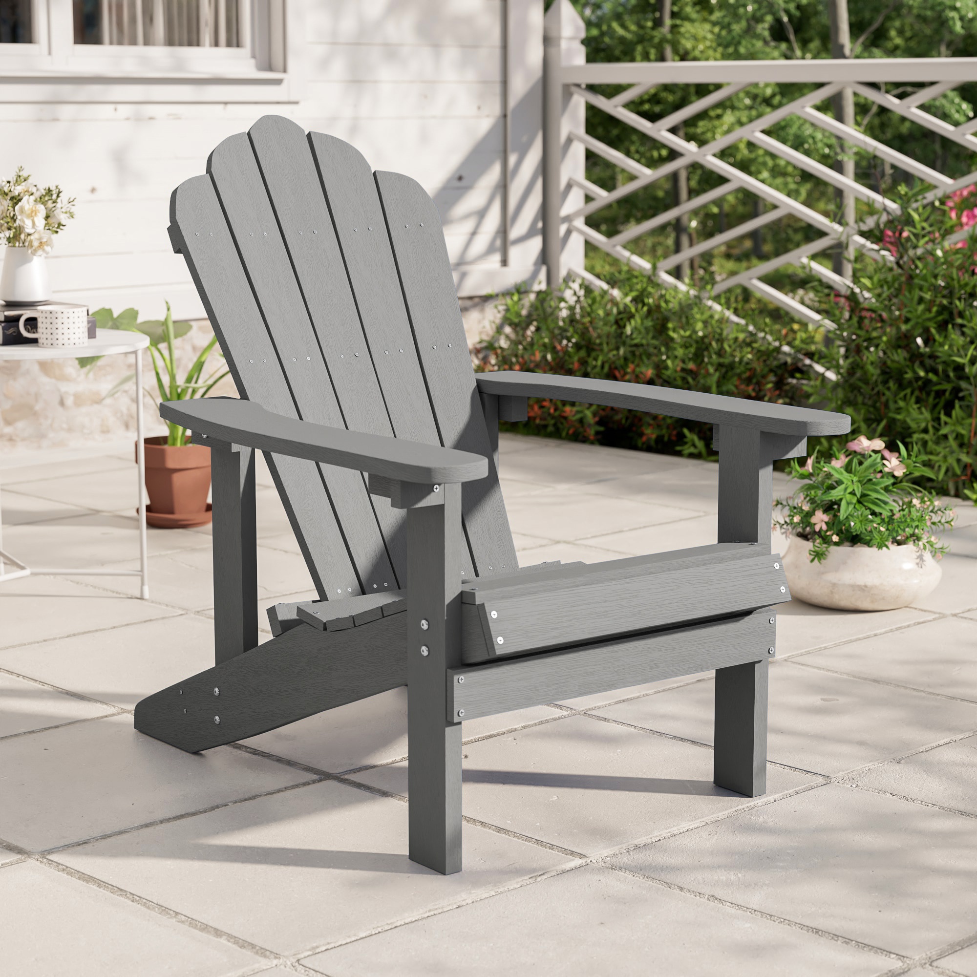 ACEGOSES LW-QW-39LY Adirondack Chair Light Gray Stationary Adirondack Chair with Slat Seat