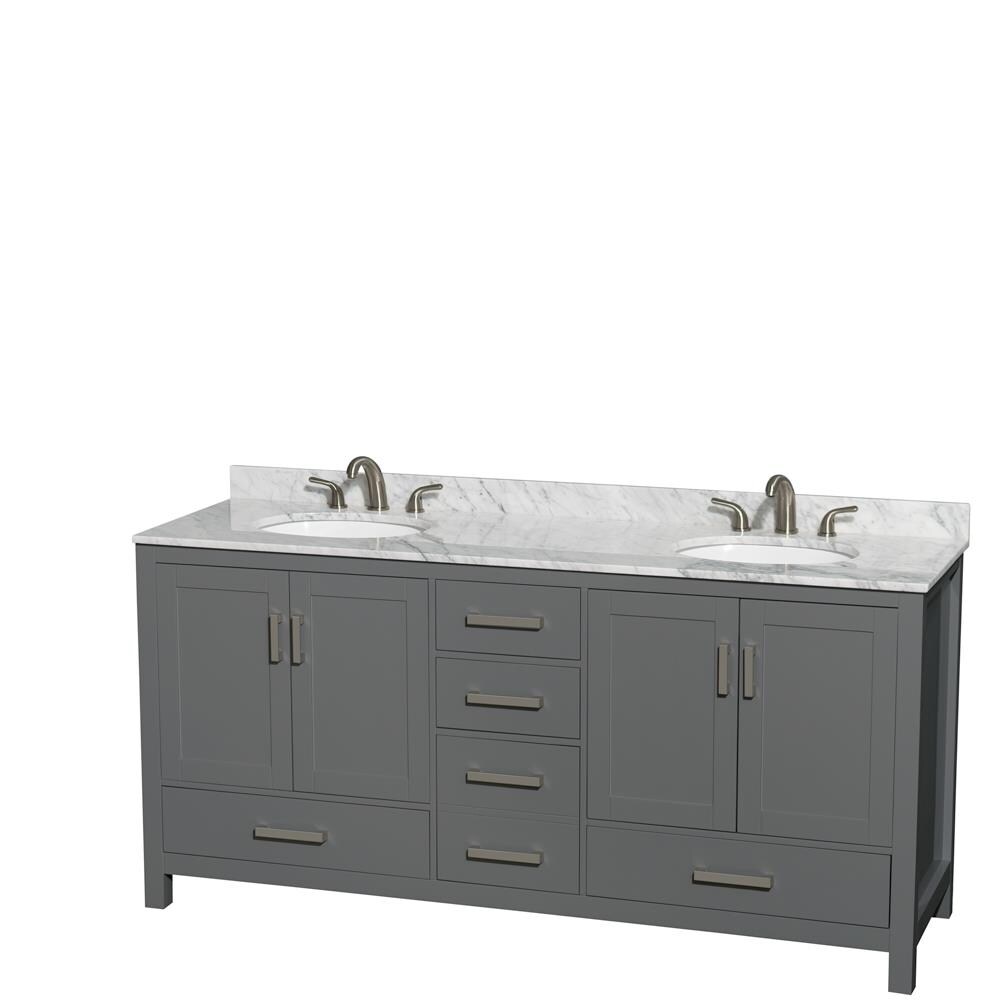 Wyndham Collection WCS141472DKGCMUNOMXX Sheffield 72-in Dark Gray with Brushed Chrome Trim Undermount Double sink Bathroom Vanity with White Carrara Marble Natural marble Top