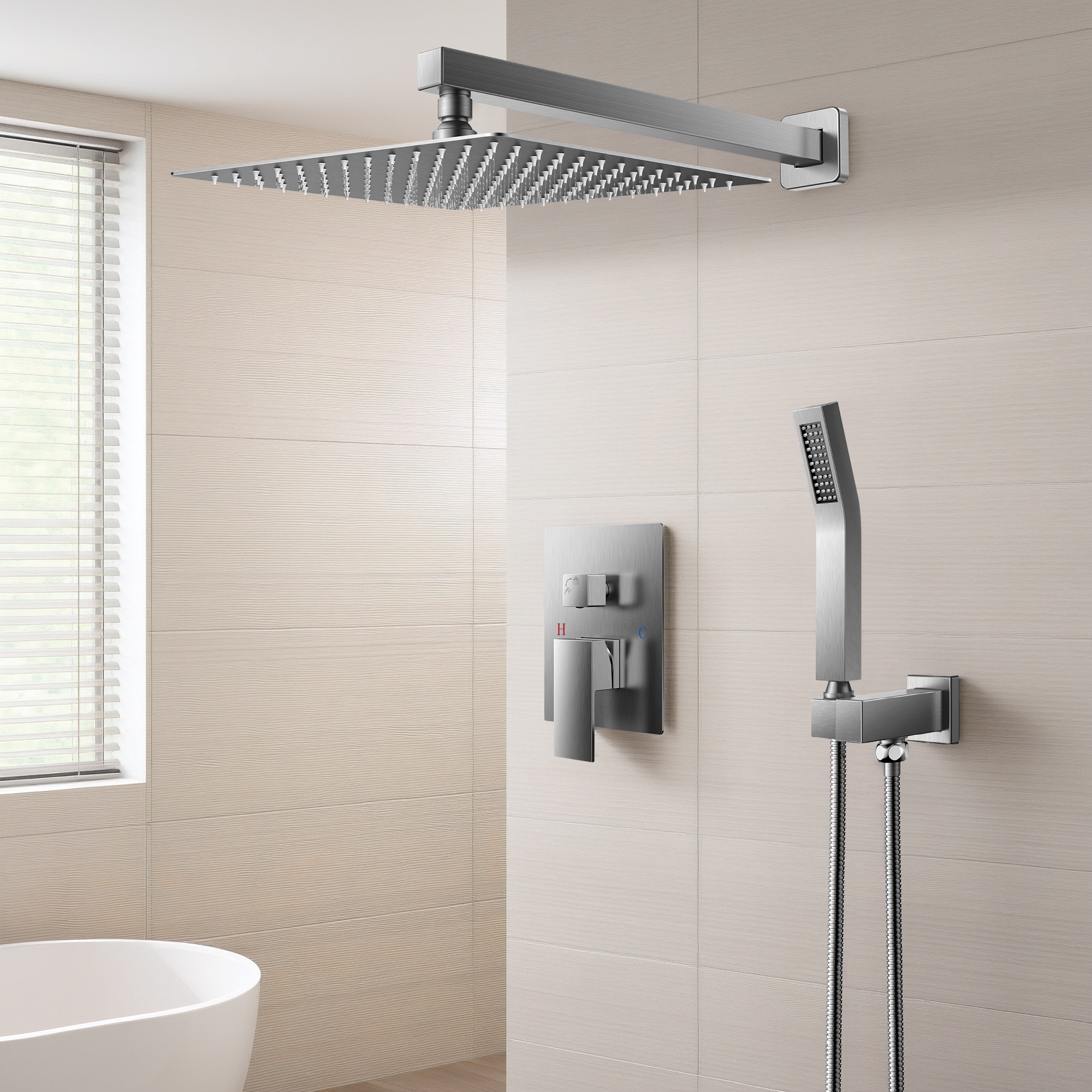 androme AD1010BN10 Brushed Nickel 10-Inches Waterfall Built-In Shower Faucet System with 2-way Diverter ( Pressure-balanced Valve Included )