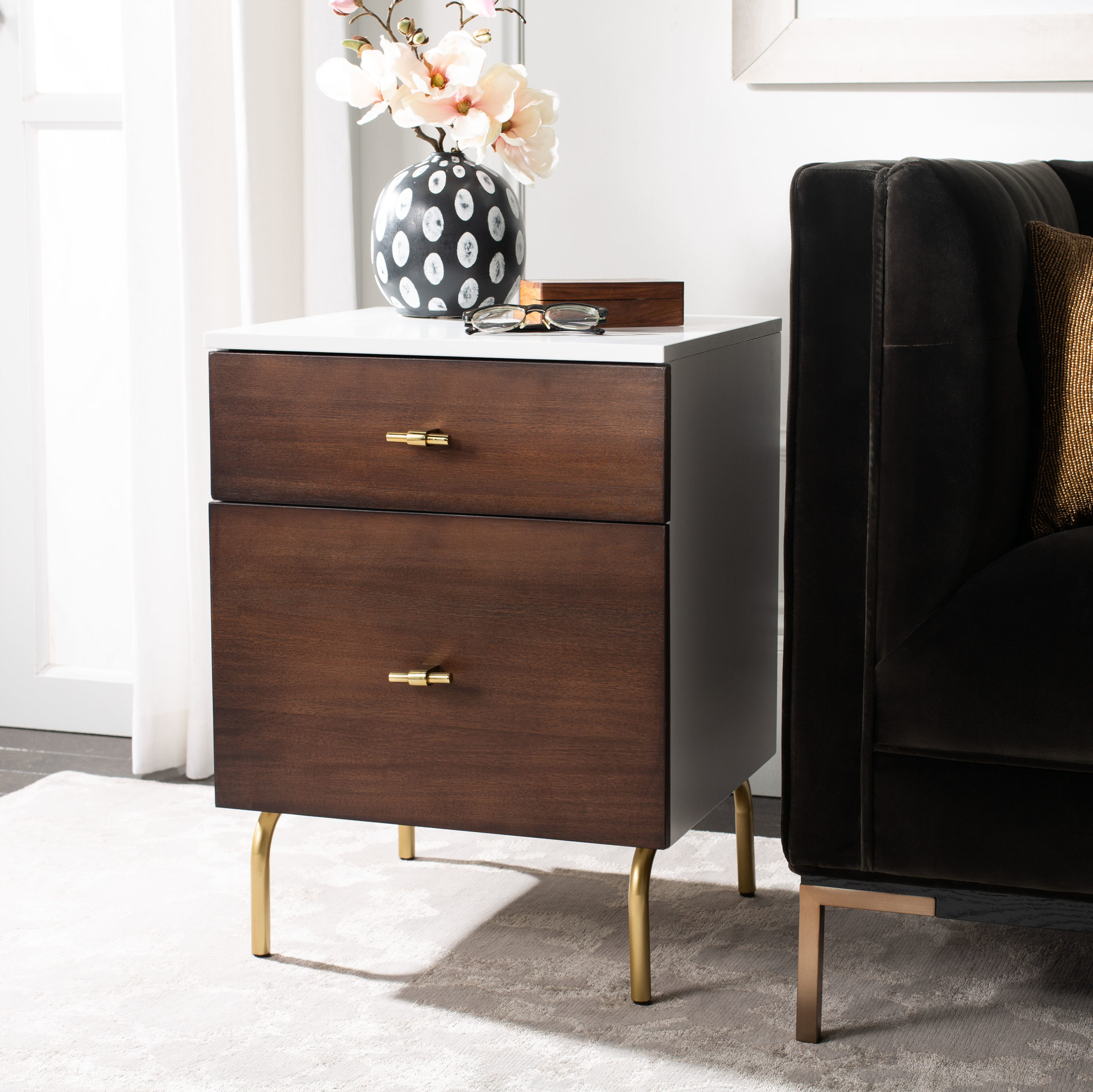 Safavieh NST5002B Genevieve White/Gold Nightstand