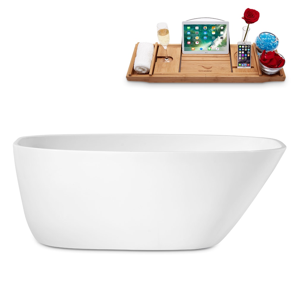 Streamline N1780BL 29.5-Inches x 59.1-Inches Glossy White Acrylic Oval Freestanding Soaking bathtub Drain ( Reversible Drain )