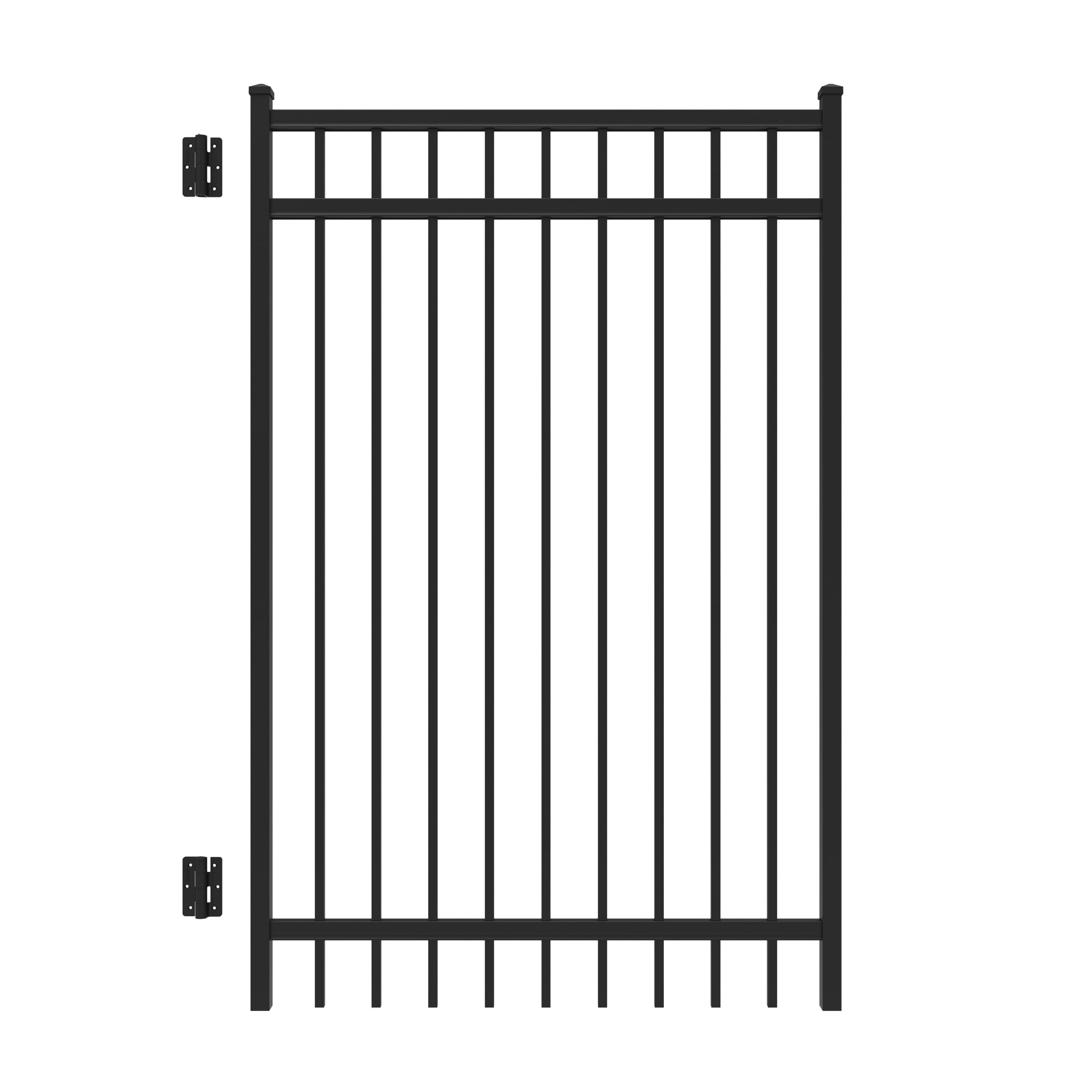 Freedom 73010324 New Haven 6-ft H x 4-ft W Black Aluminum Decorative Walk-thru Spaced picket Fence gate
