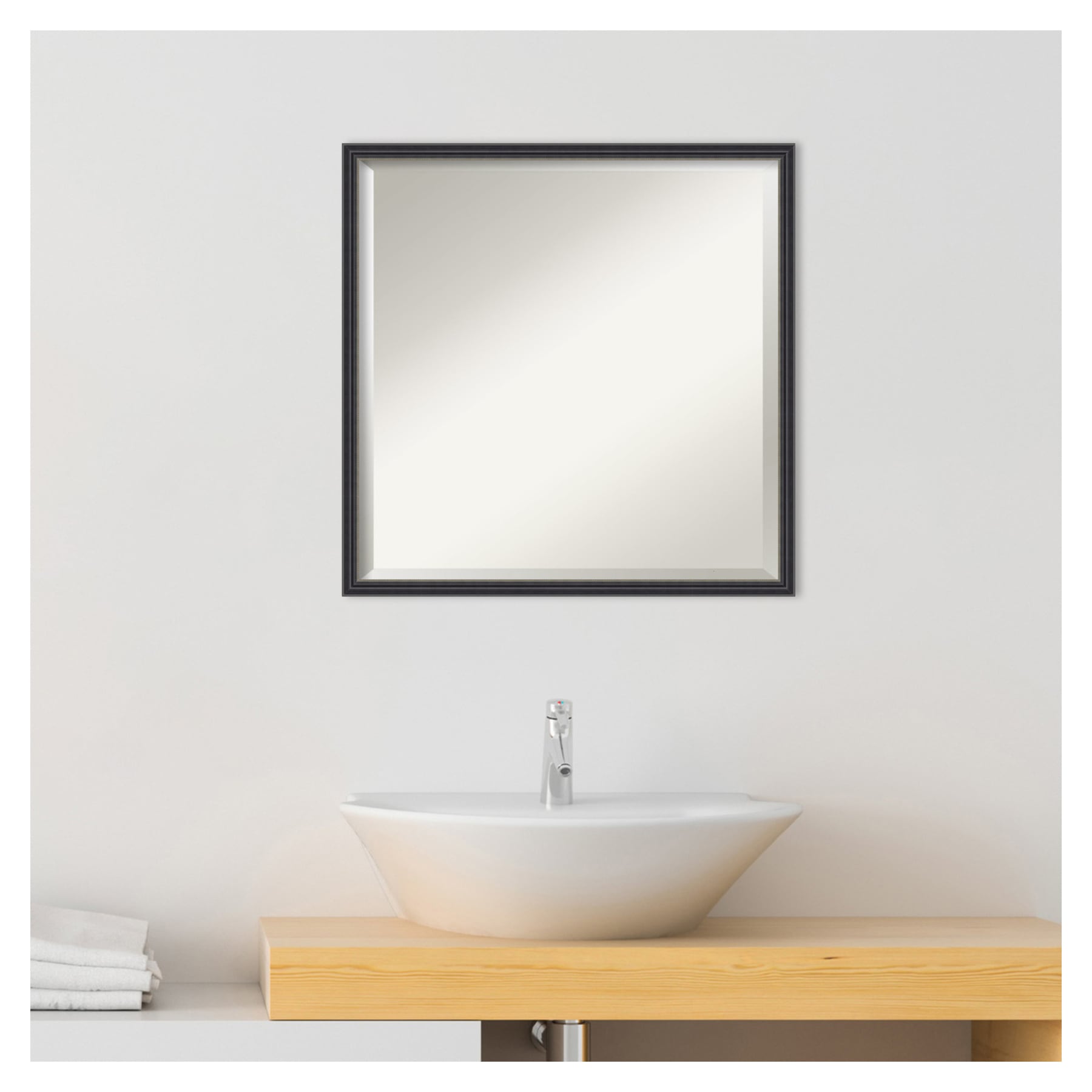 Stylish Black Fir Wood Square Vanity Mirror