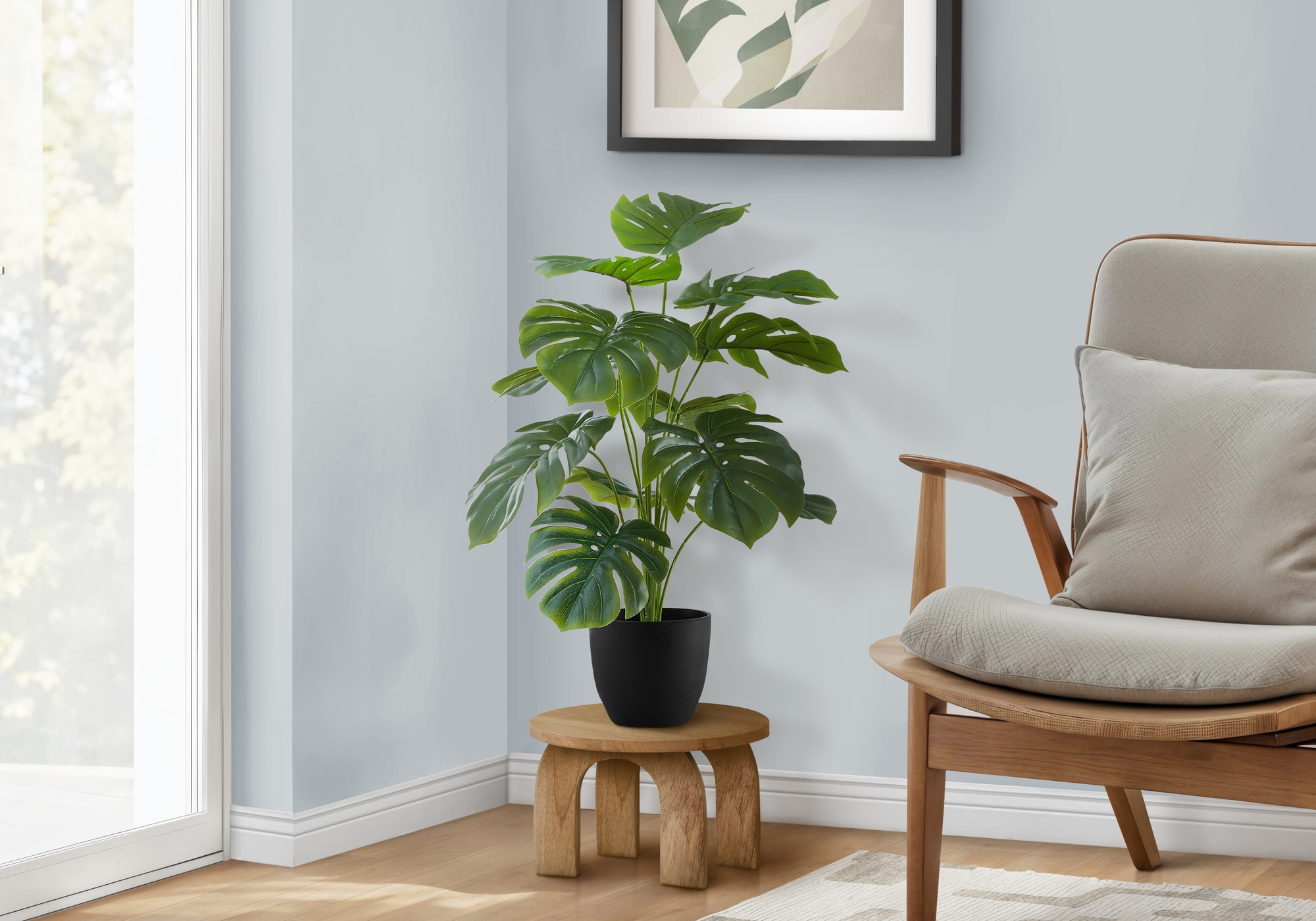 Huluwat - Artificial Plant 24inches Tall Monstera Indoor Faux Fake Table Greenery Potted Real Tou...