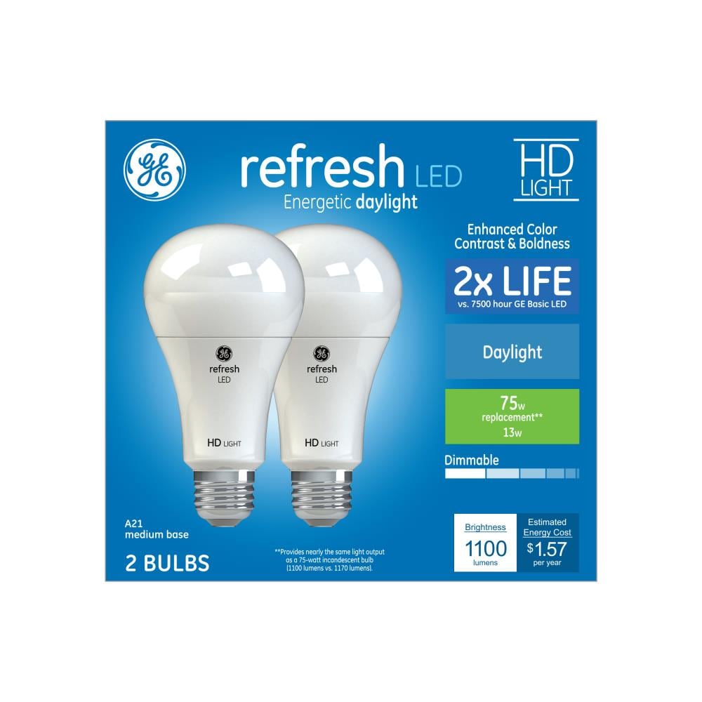 2-Pack LED Bulbs 75-Watt Replacement LED Light Bulbs 1060 Lumen A21 General Purpose Daylight GE LED Light Bulbs 10-Watt Medium Base Light Bulbs 