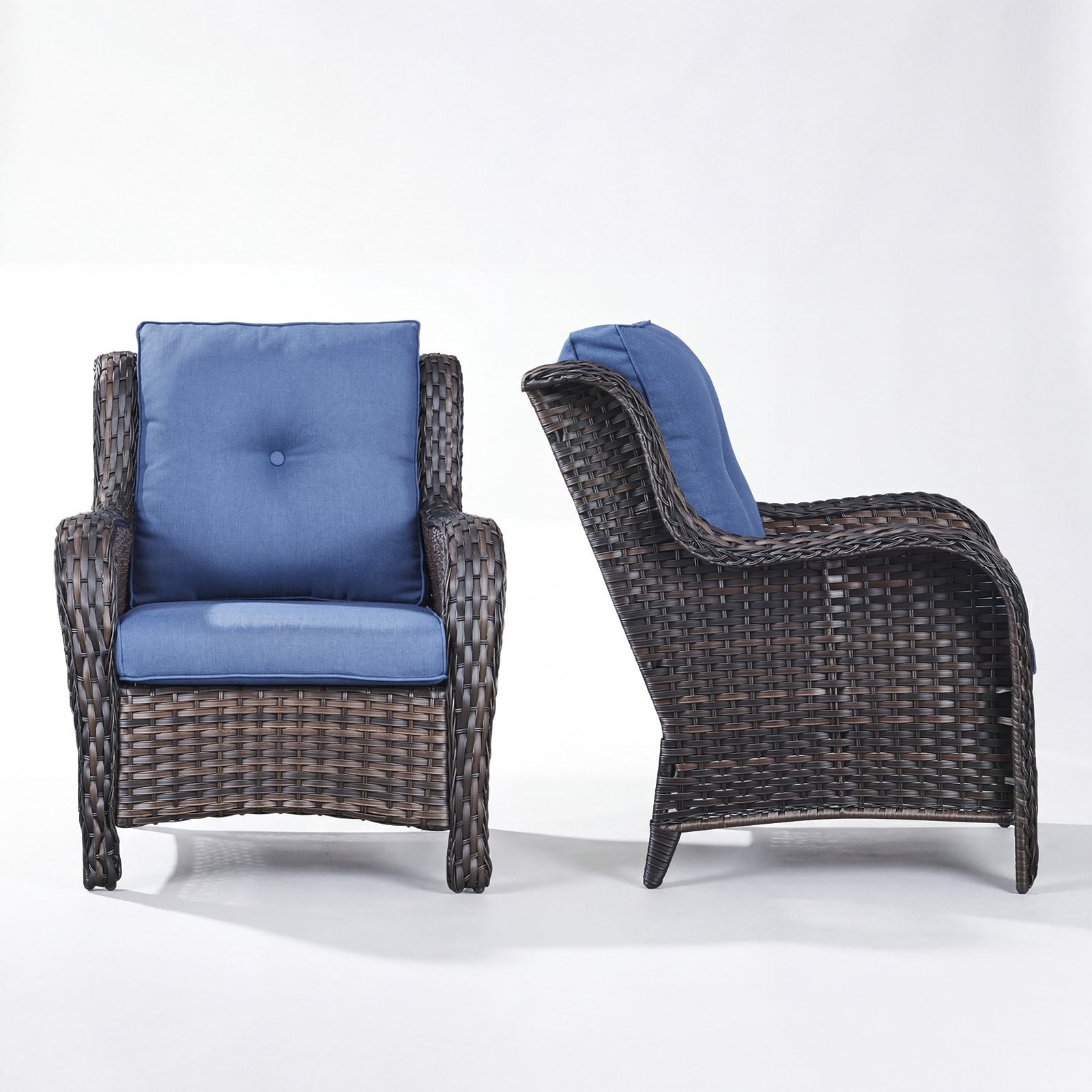 Rilyson Set of 2 Curved Handrail Wicker Frame Stationary Conversation Chairs