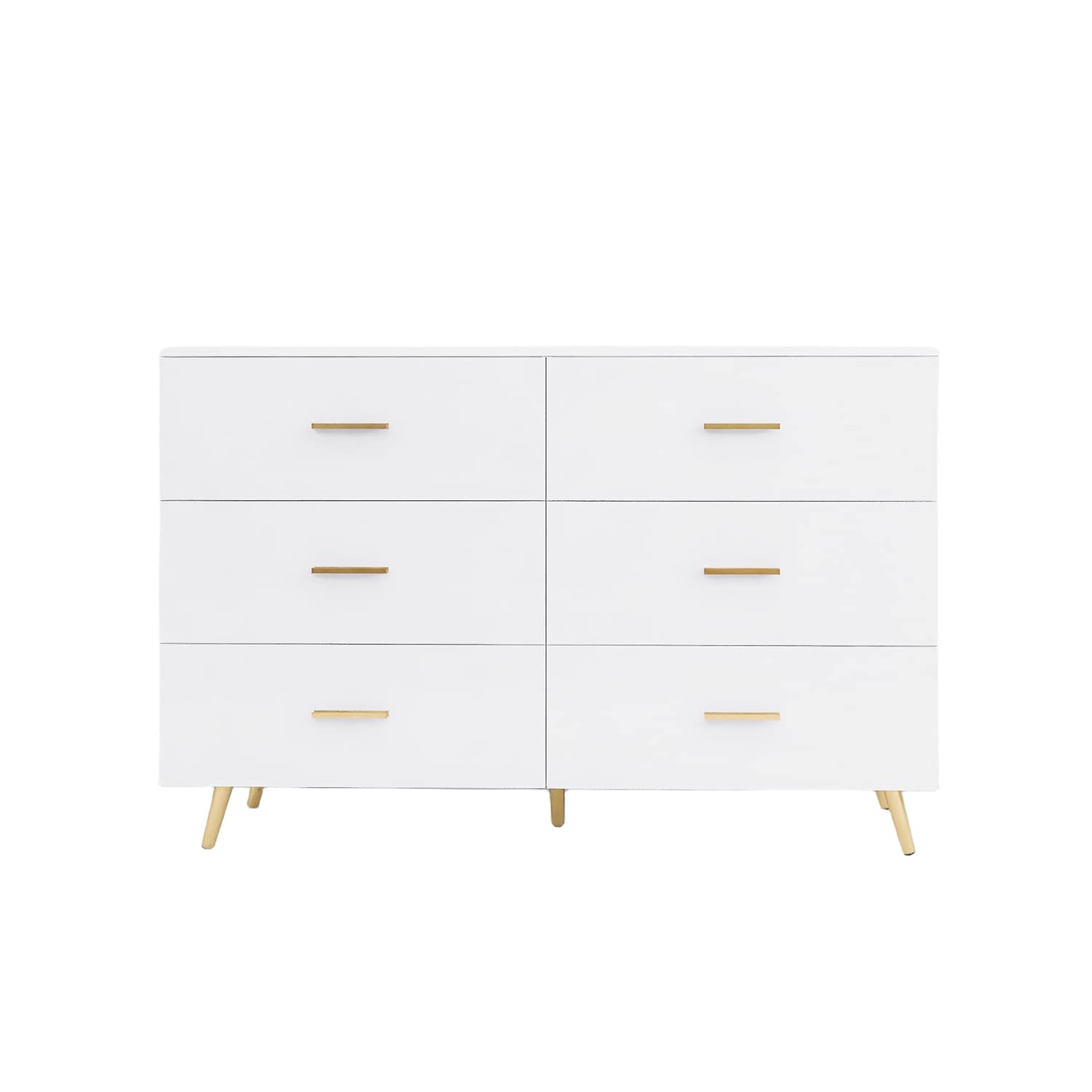 SINOFURN Contemporary Black Wood 6-Drawer Dresser with Golden Handles and Legs