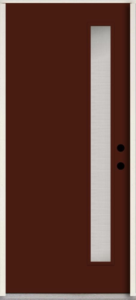 RELIABILT LO1065484 Spotlights 32-in x 80-in x 4-5/8-in Fiberglass 1/4 lite Left-hand inswing Currant Paint Painted Prehung Front Door Insulating core