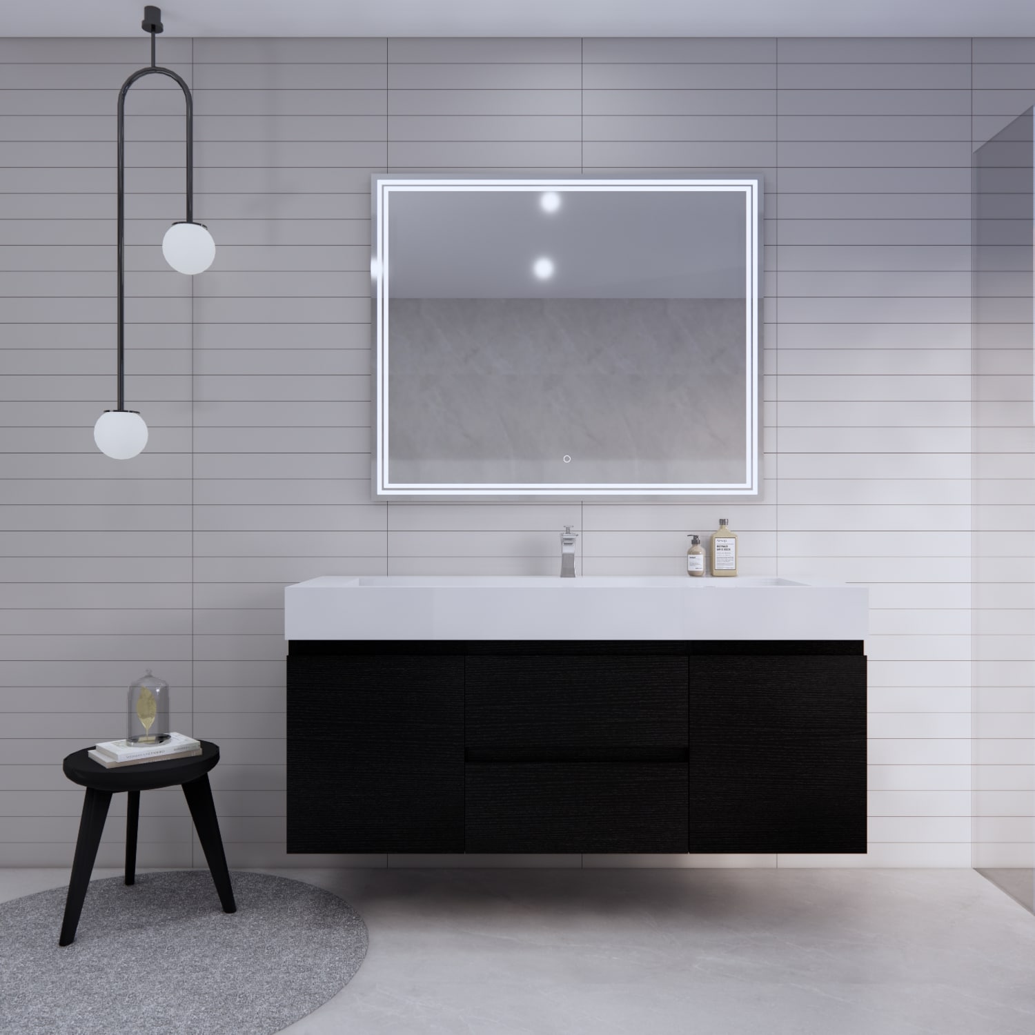 BV Better Vanity BTB-60S-RB Monterey 60-in Rich Black Single Sink Floating Bathroom Vanity with White Acrylic Top