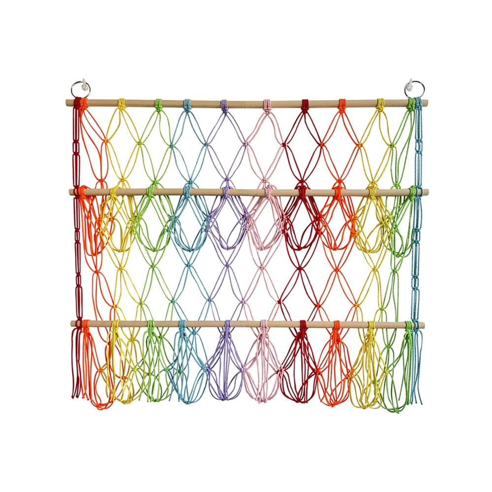 Qeetex Wooden Stuffed Toy Net Hammock Hanging Toy Organizer Mounting Height Adjustable for Nursery Play Room Bedroom Kid Room
