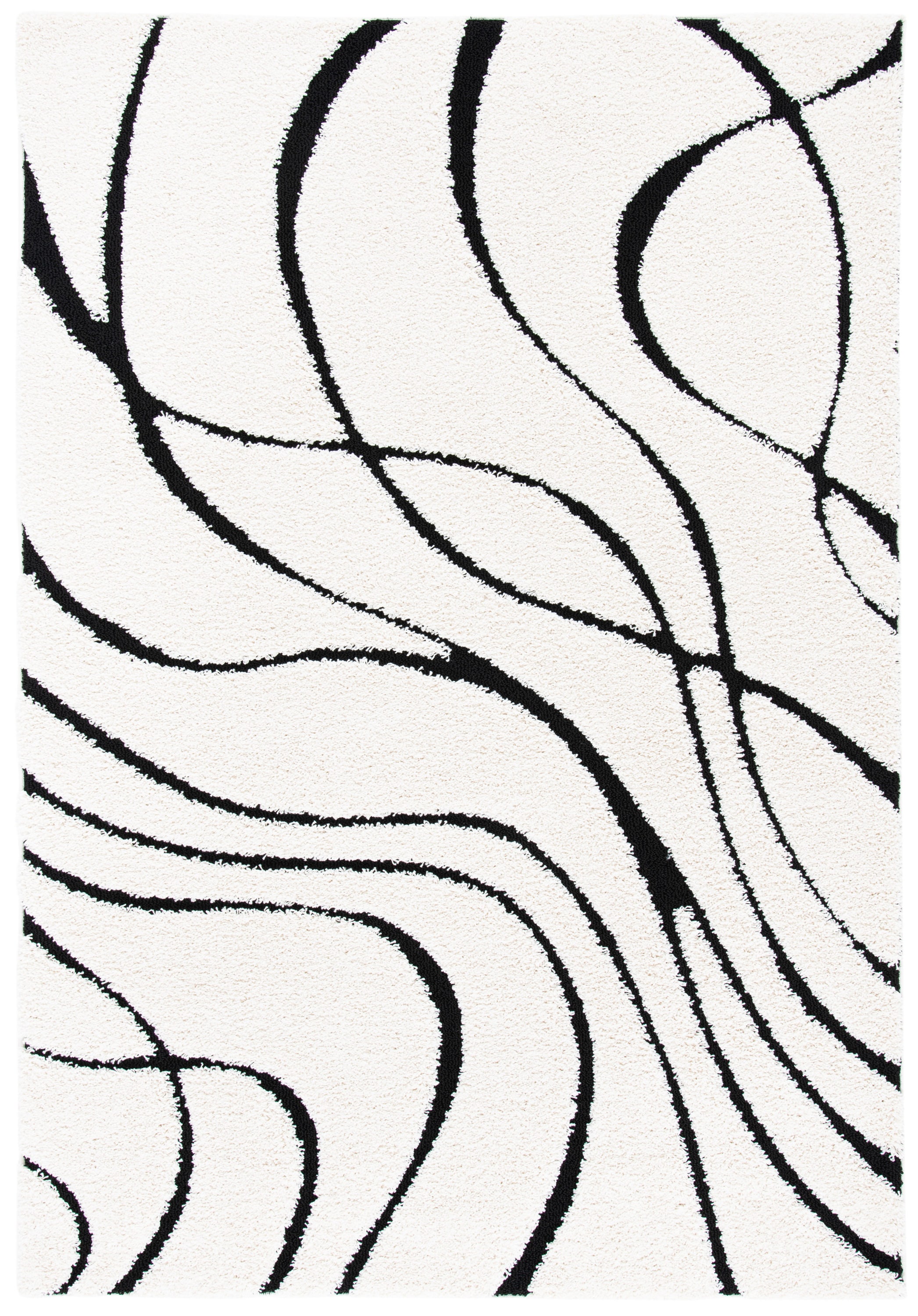 Safavieh SG471-1290-4 Florida Rhythm Shag 4 x 6 (ft) Loomed Polypropylene Ivory/Black Rectangular Indoor Abstract Oriental Area rug