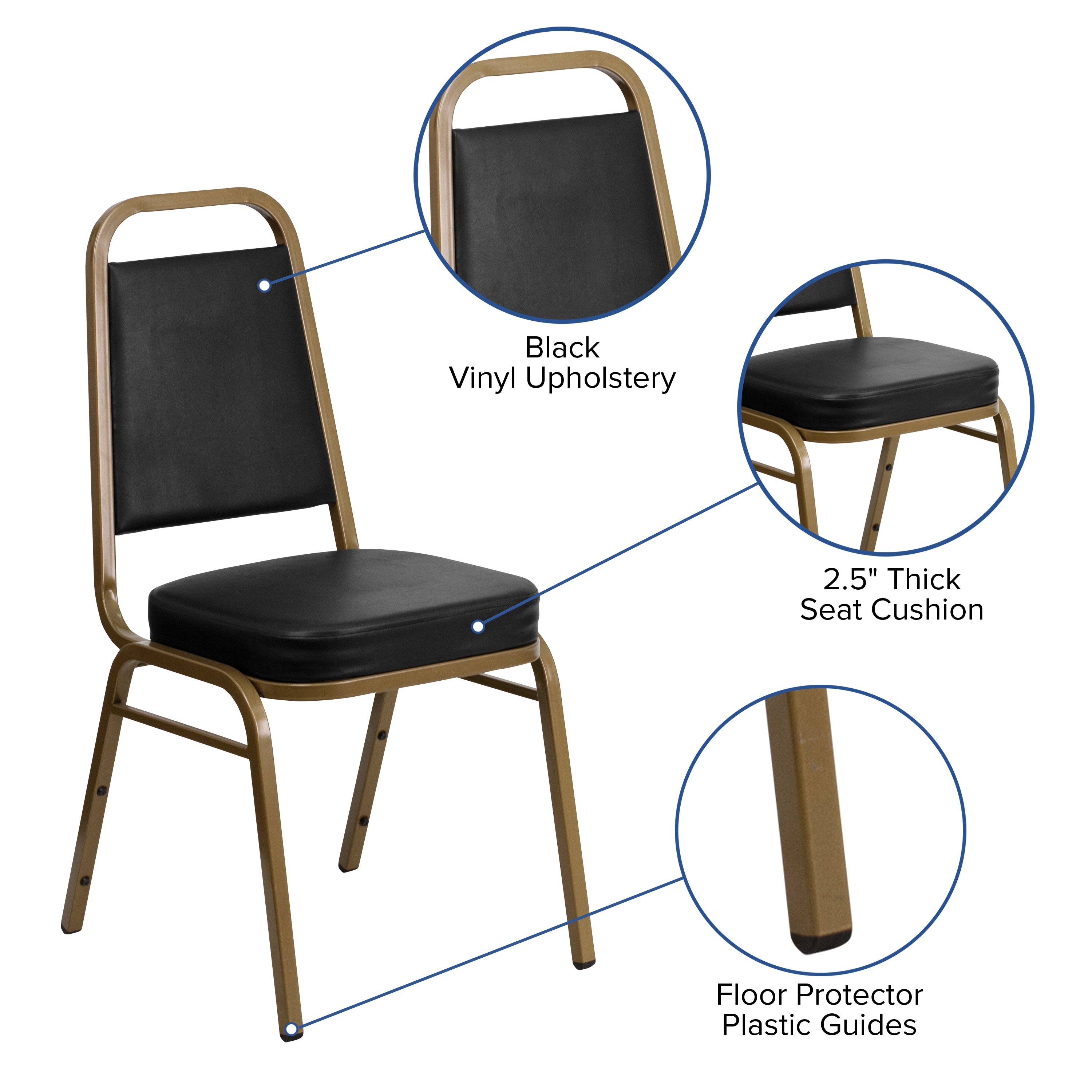 Black Vinyl and Gold Frame Stacking Banquet Chair