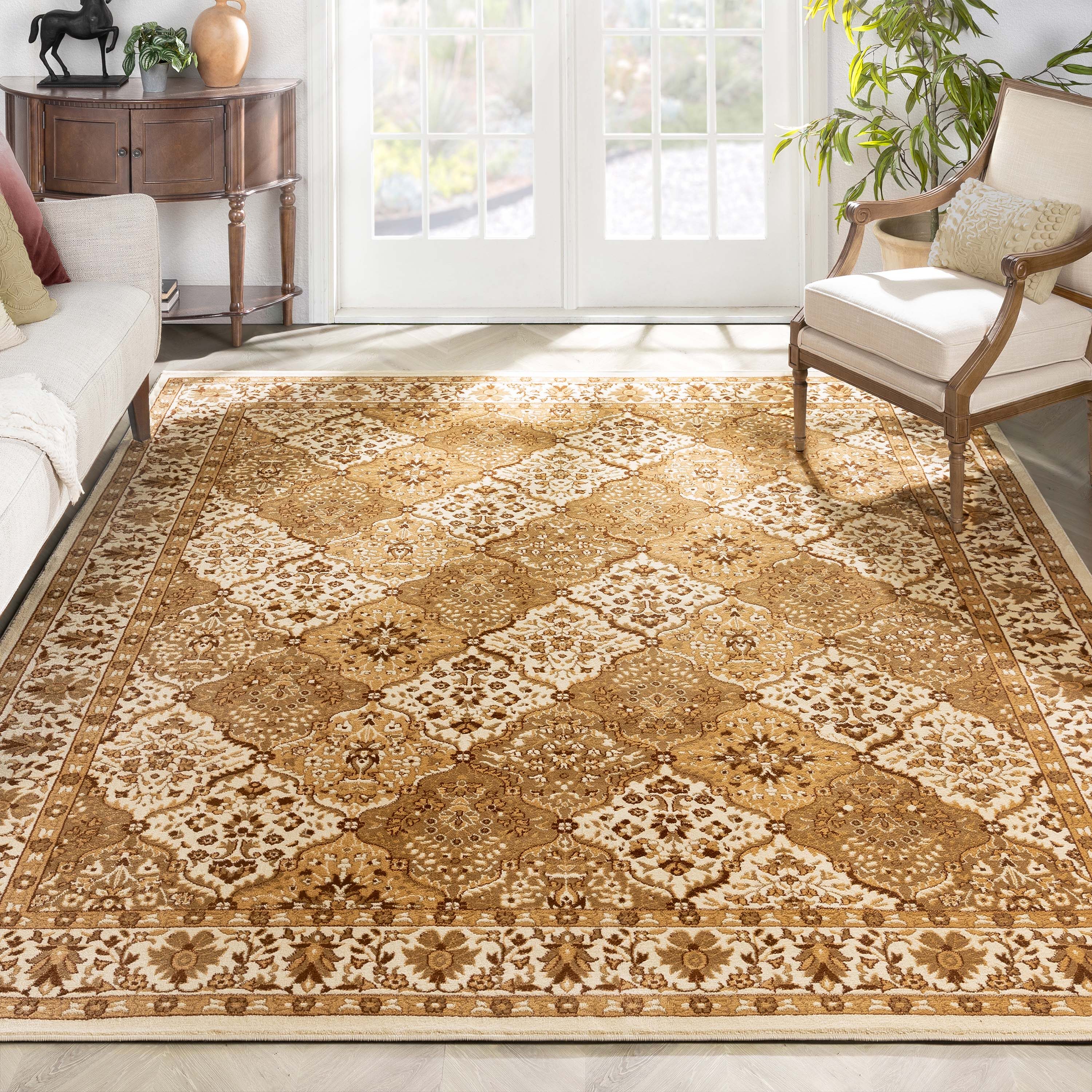 Well Woven 545627 8 x 10 (ft) Loomed Polypropylene Ivory Rectangular Indoor Medallion Persian Area rug
