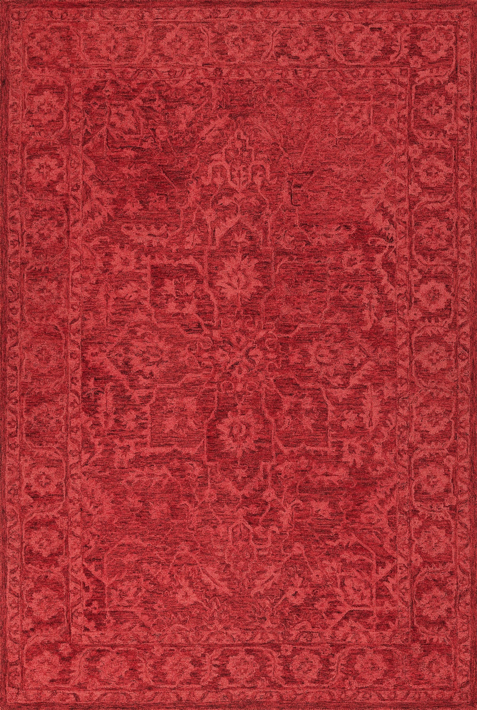 Harlow Vintage Ruby Red Hand-Tufted Wool Area Rug 5'x7'