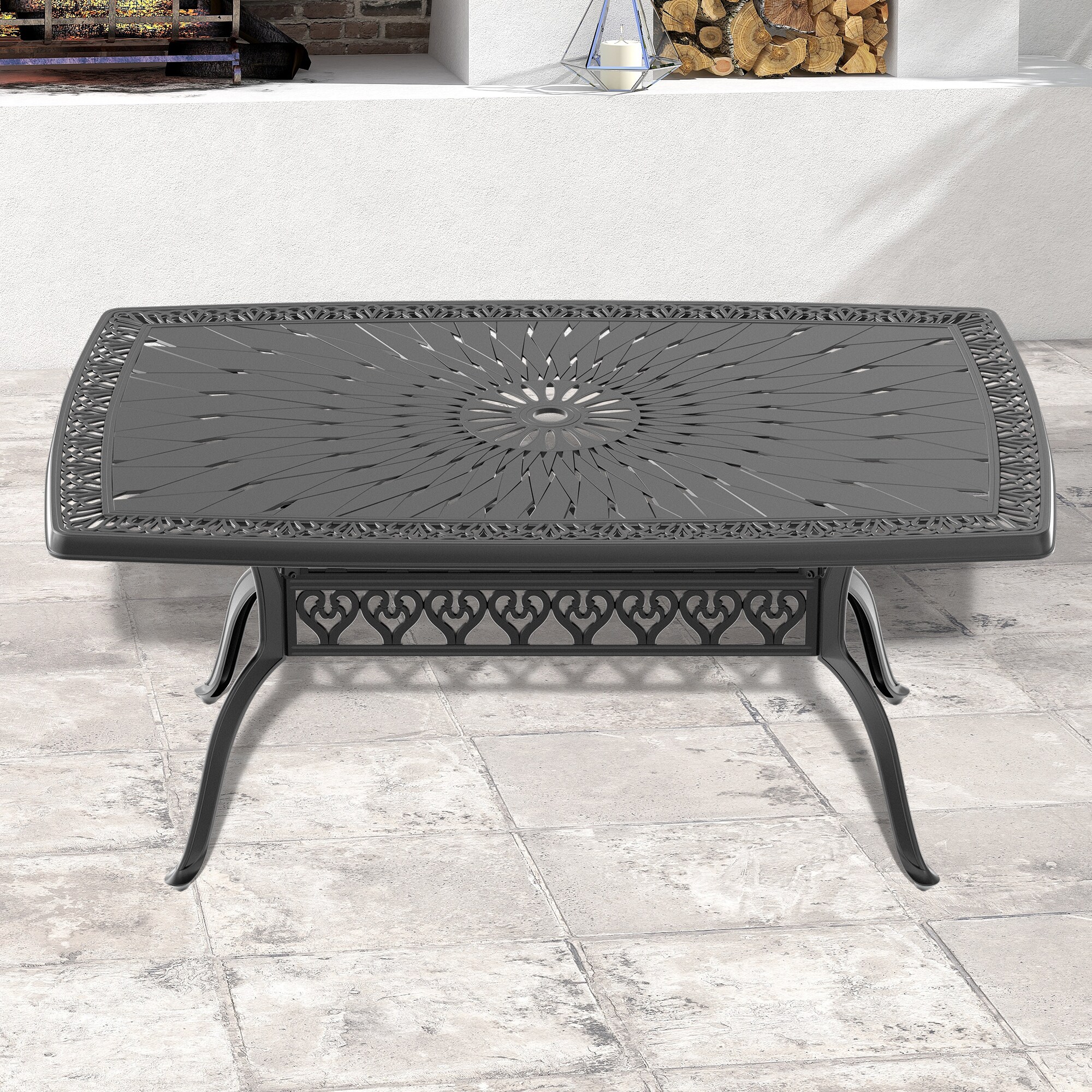 nicesure SLBK1116 Dining Table Rectangle Outdoor Dining Table 40.16-in W x 63.78-in L with Umbrella Hole