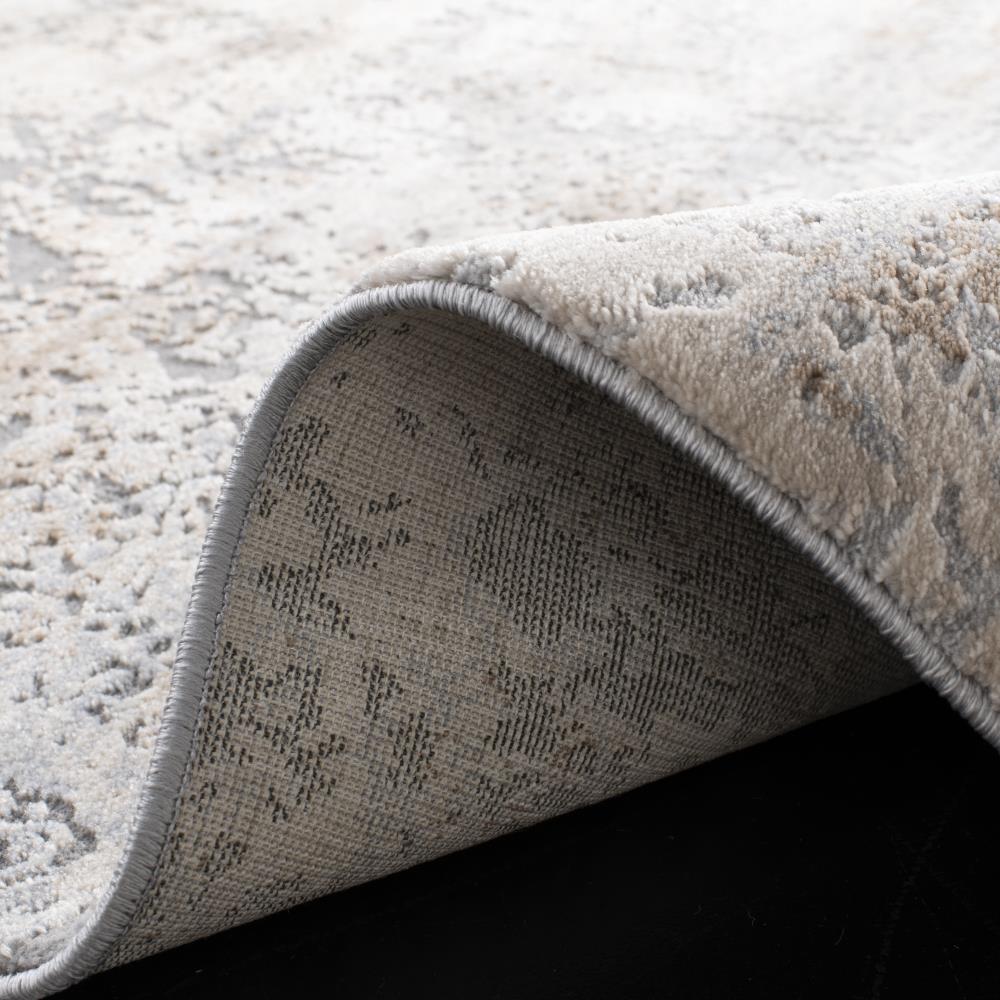 Beige and Gray Round Abstract Synthetic Area Rug