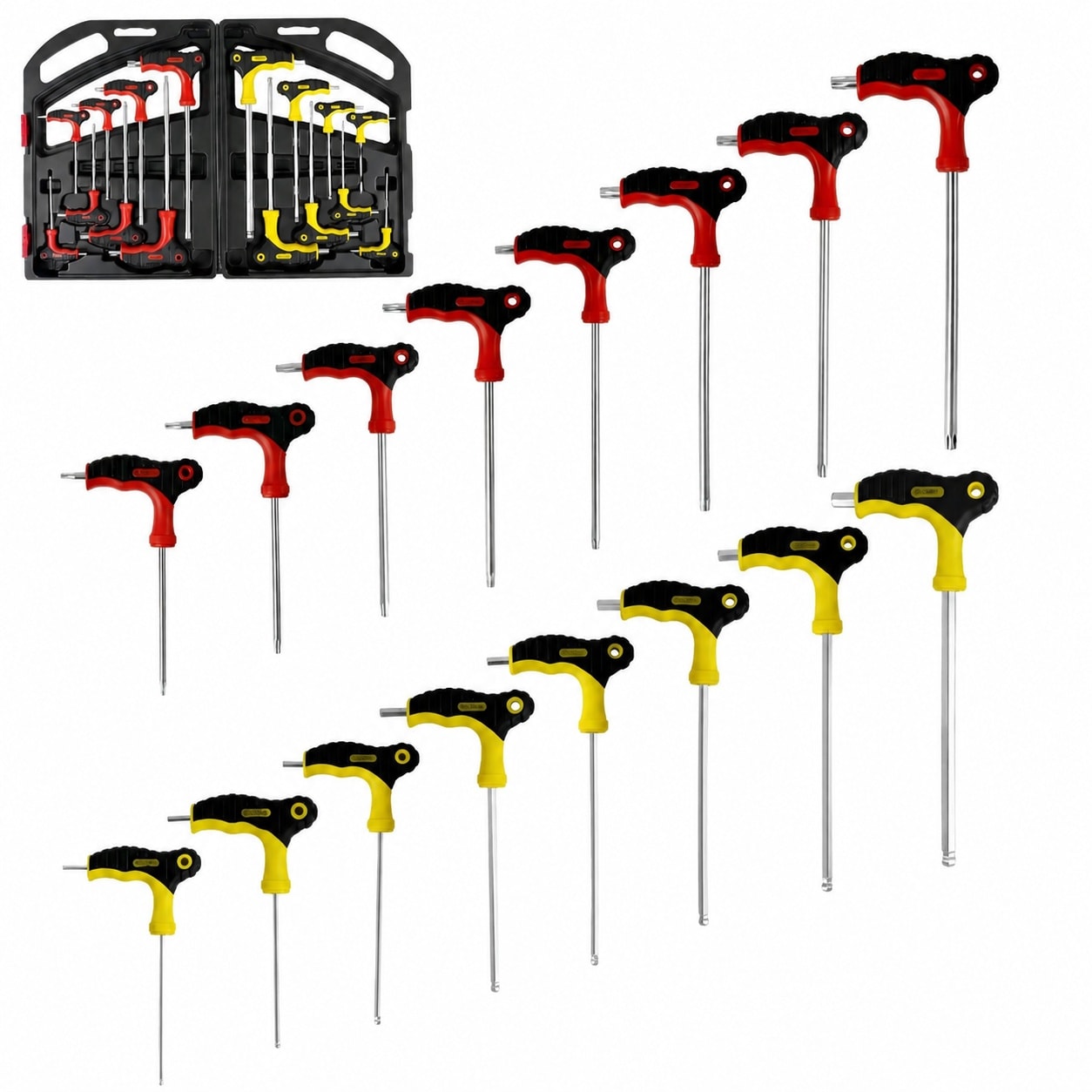 KHKFY  16 pcs T Handle Allen Wrench Set Metric Long Arm Hex and Torx Key Set Heat Treated Steel Ergonomic Grip for Home Auto Repair Storage Case
