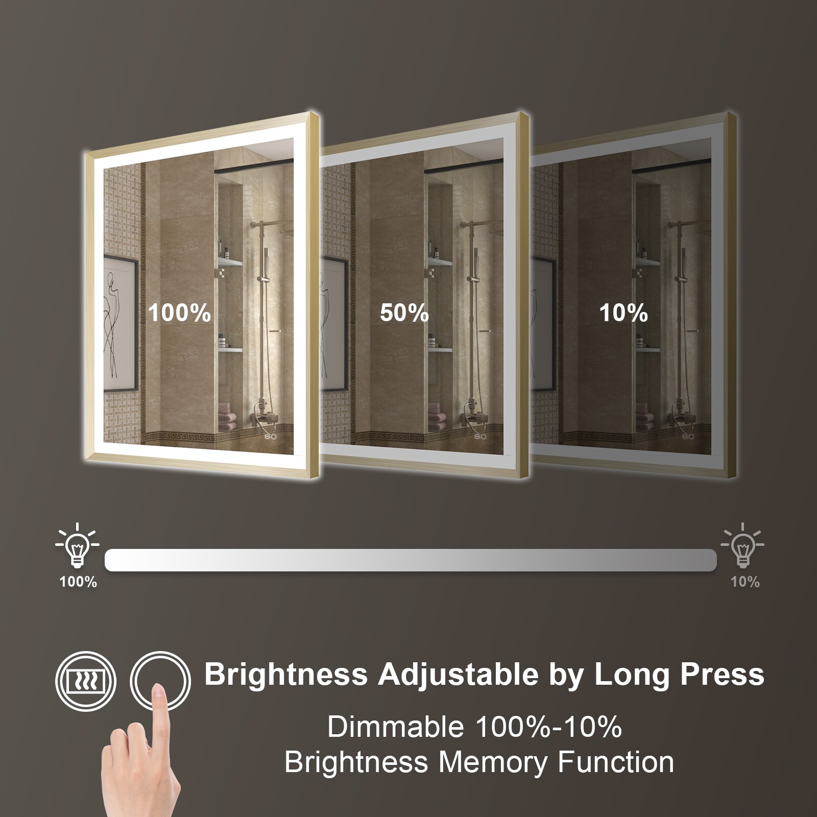 WELLFOR Framed Bathroom Mirror 28-in W x 36-in H LED Lighted Gold ...