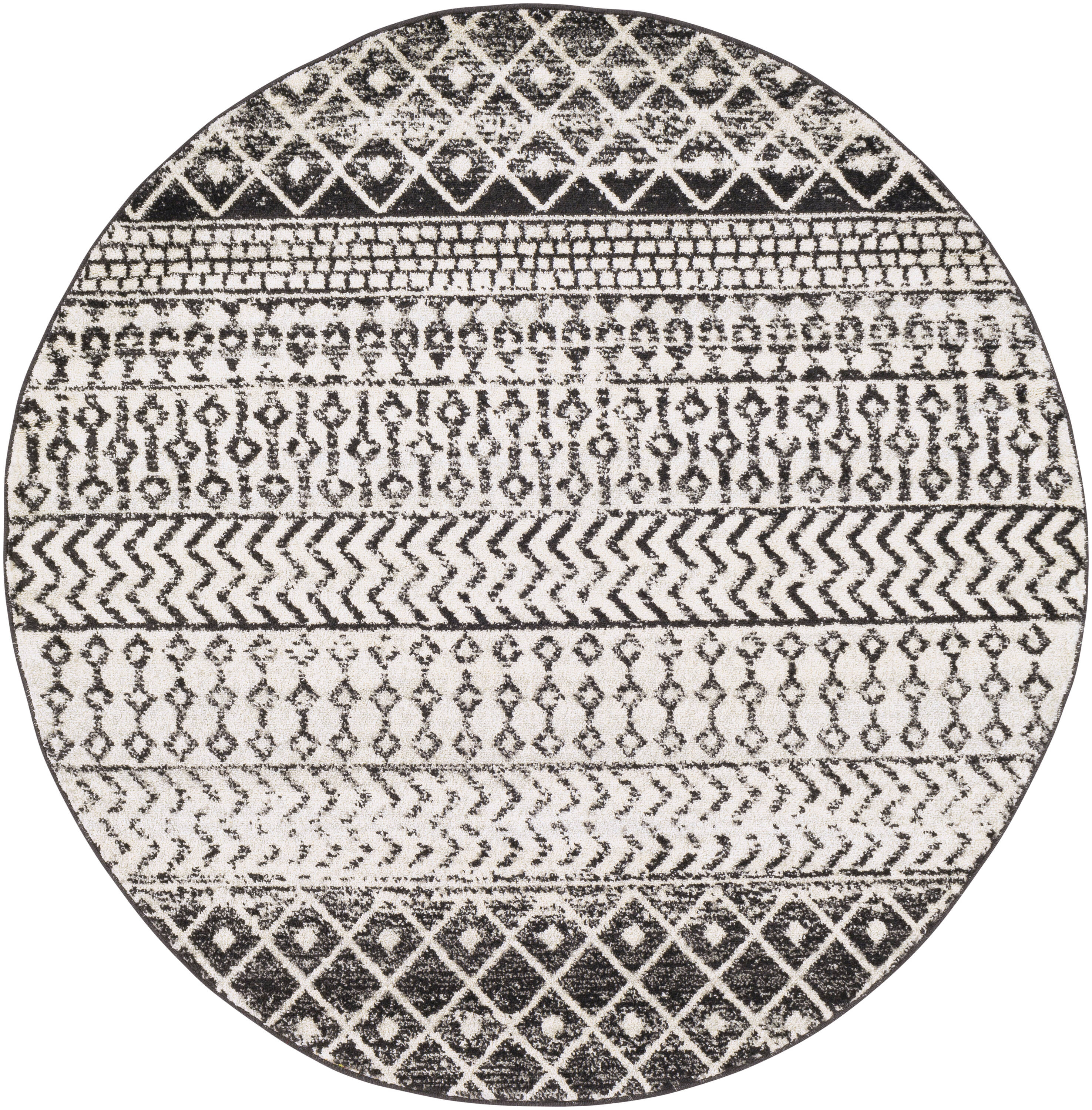 Livabliss ELZ2307-53RD Elaziz 5 x 5 (ft) Polypropylene Black Round Indoor Border Southwestern Area rug