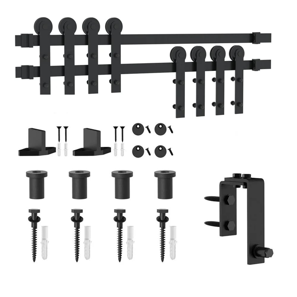 WINSOON GCM5032 90-in Matte Matte Black Indoor I-strap Double bypass Barn door hardware kit