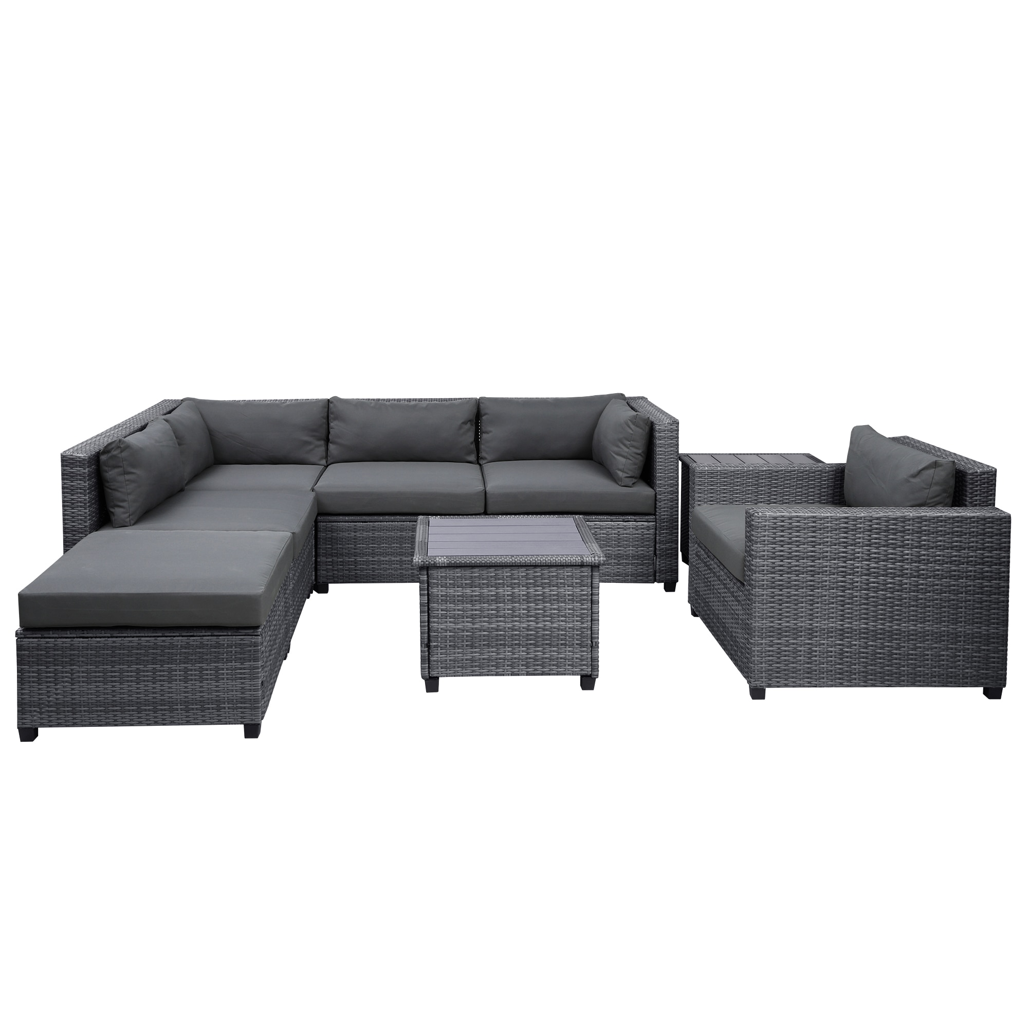 SINOFURN Rattan Outdoor Sectional with Red Cushion(S) and Rattan