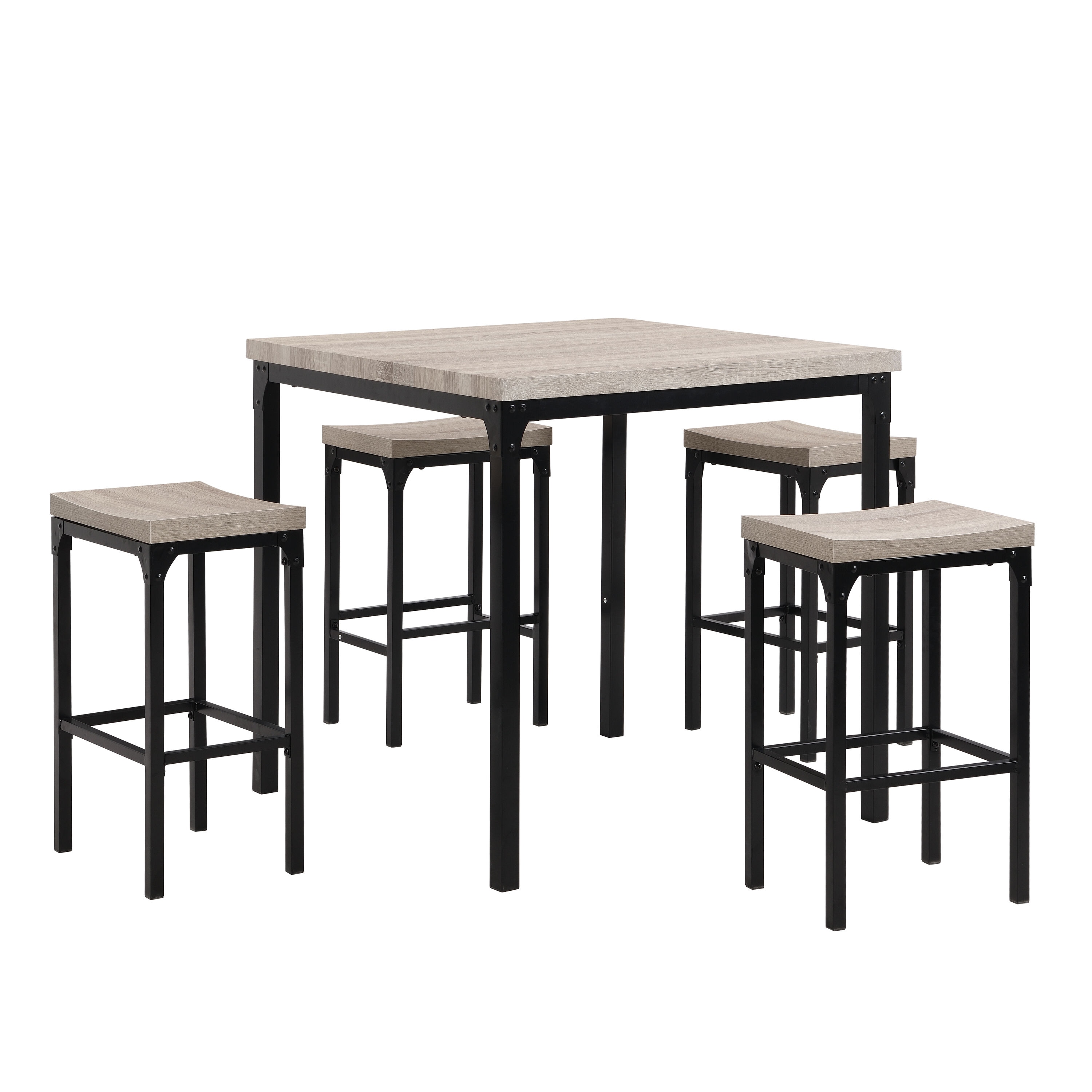 Benzara BM167129 Brown and Black Transitional Dining Room Set with Square Table (Seats 4)