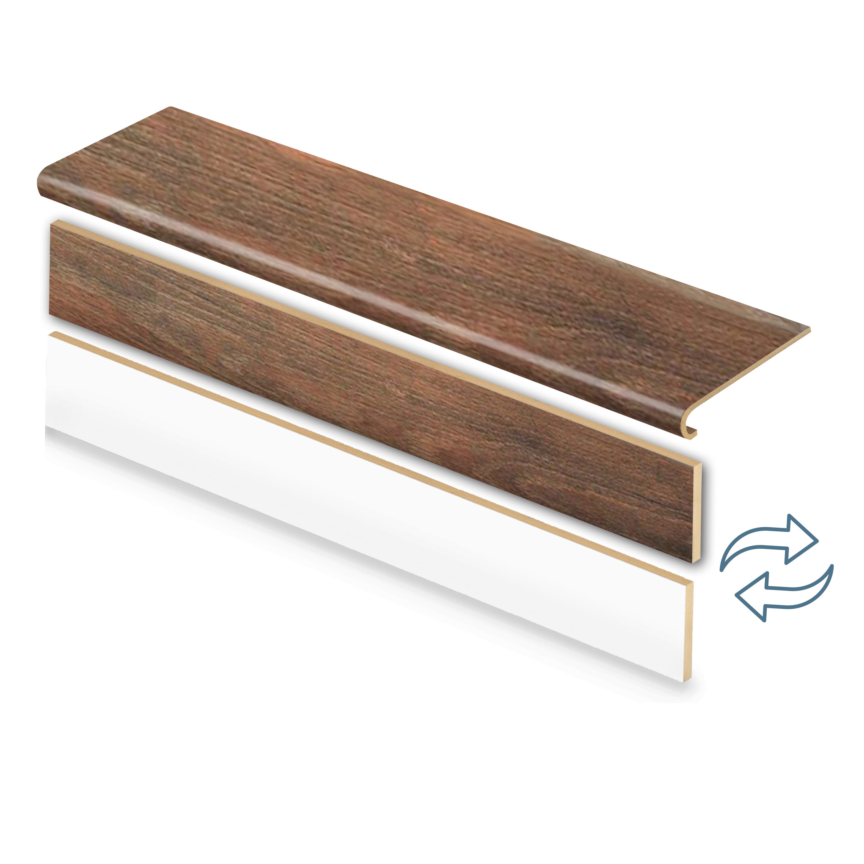 Zamma 20C0772 Cap A Tread Stair Renewal System 47-in x 12.125-in x 1.6875-in Scraped Brown Oak Type 1 Kit with Reversible Riser Laminate No return Bullnose Stair Tread