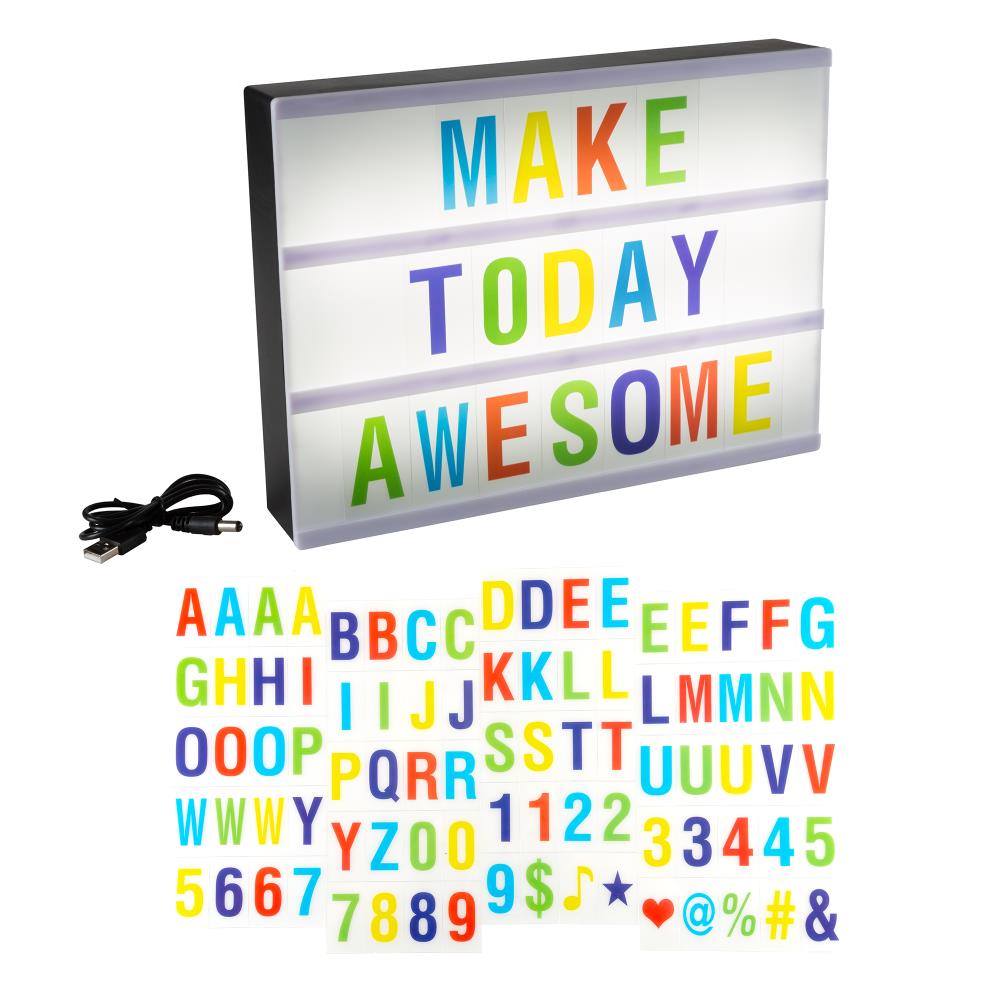 Hastings Home LED Cinematic Light Decorative Box Sign Interchangeable Multicolor Letters Numbers Symbols- A4 Size Marquee with USB Cable (85 Piece) By Hastings at Lowes.com
