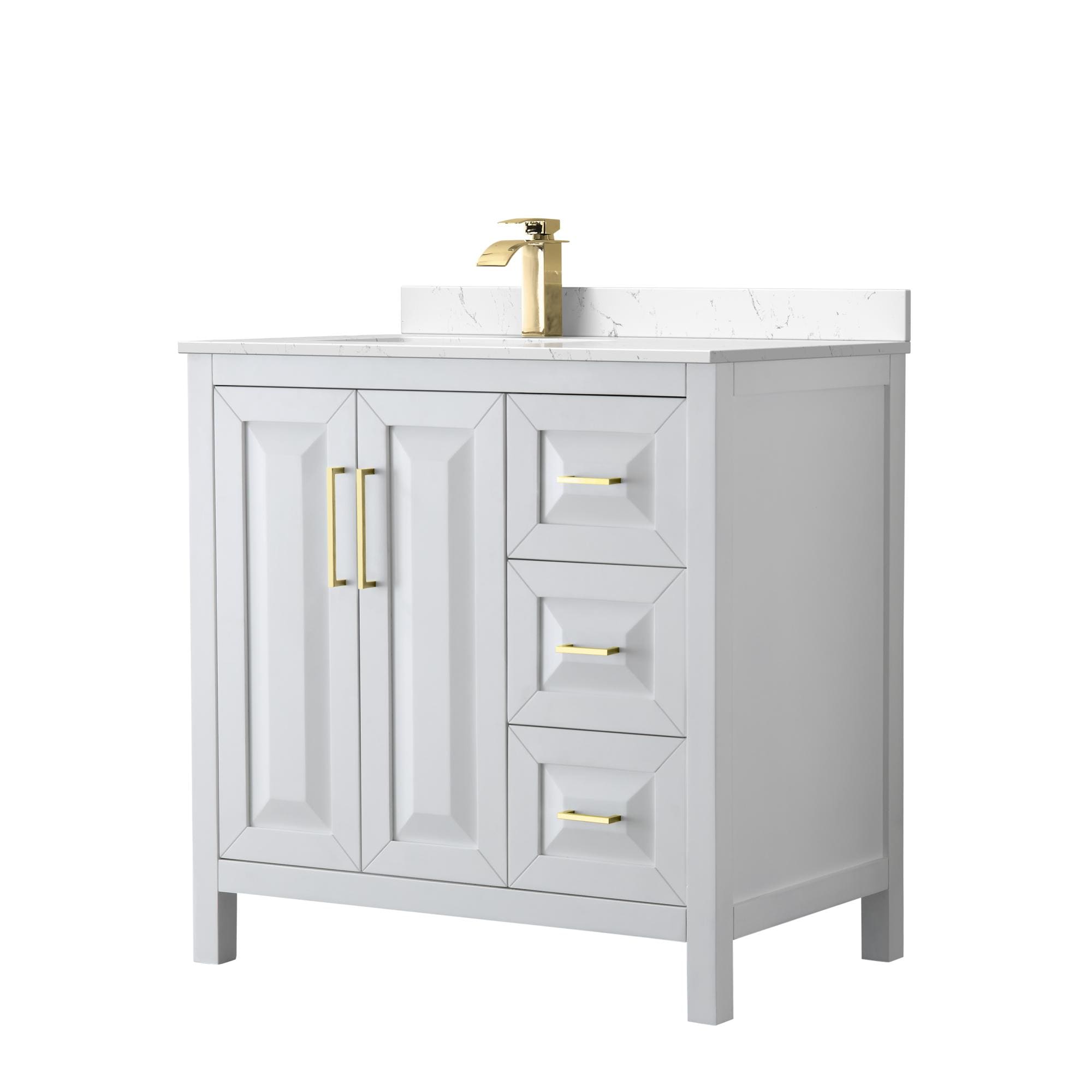 Wyndham Collection WCV252536SWGC2UNSMXX Daria 36-in White Undermount Single Sink Bathroom Vanity with Carrara Cultured Marble Top