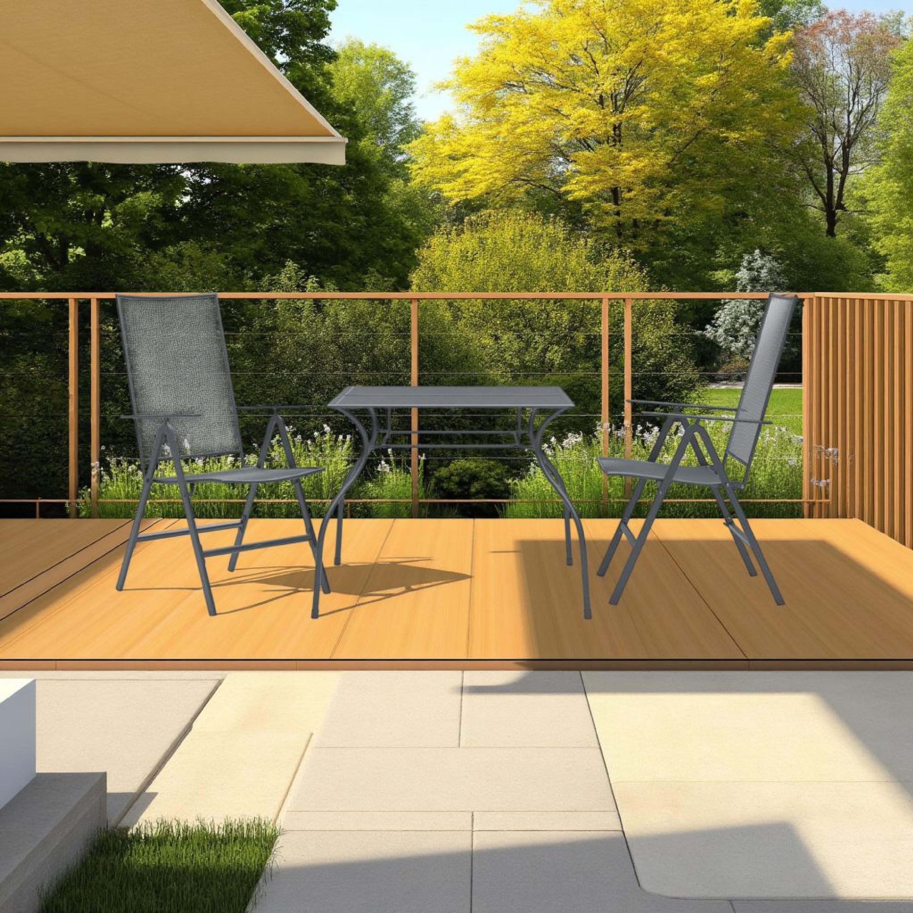 Benzara 3-Peice Gray Steel Outdoor Breakfast Table Set with 2 Chairs