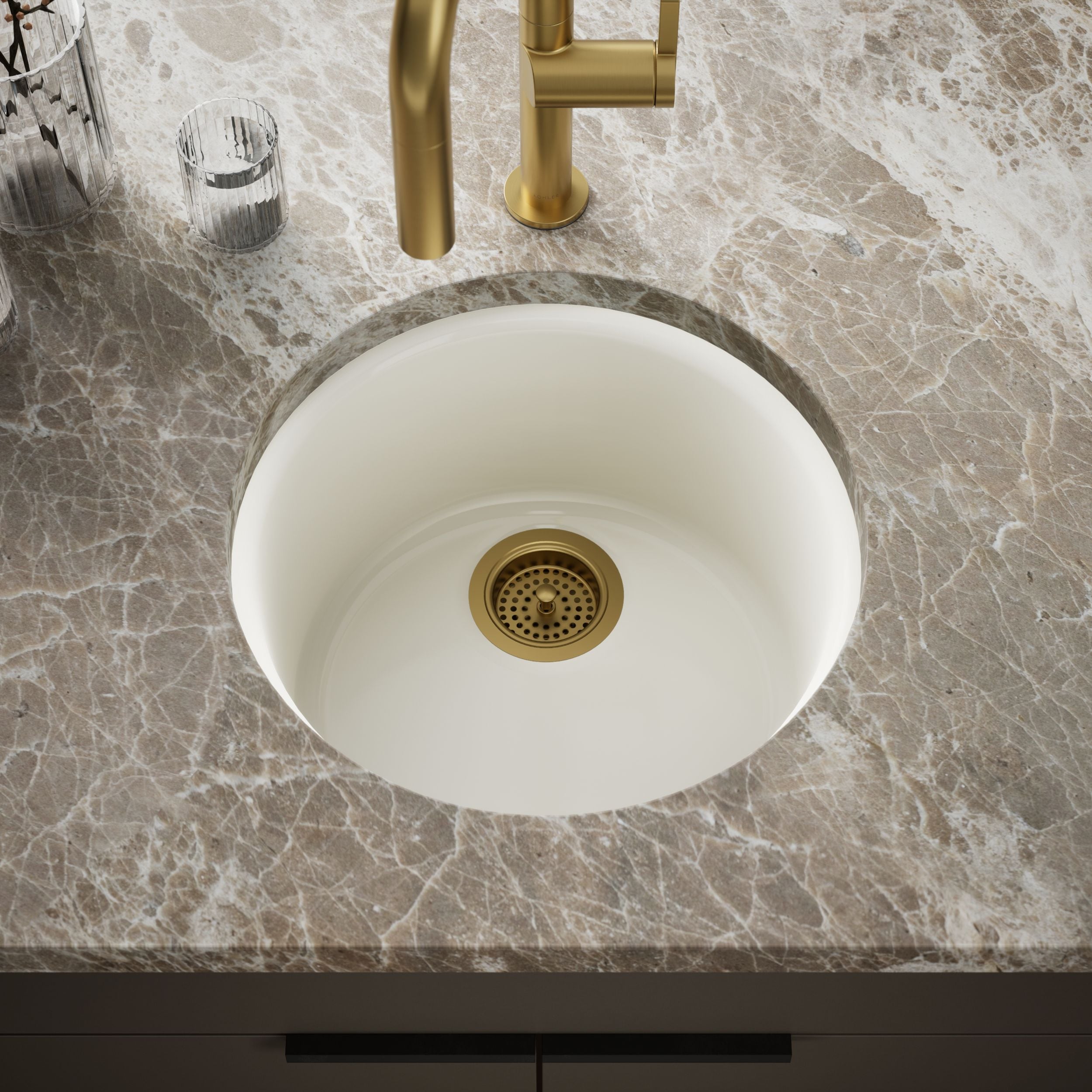 KOHLER Porto Fino 18.375-in L x 18.375-in W Cast iron Dual-mount Residential Bar Sink