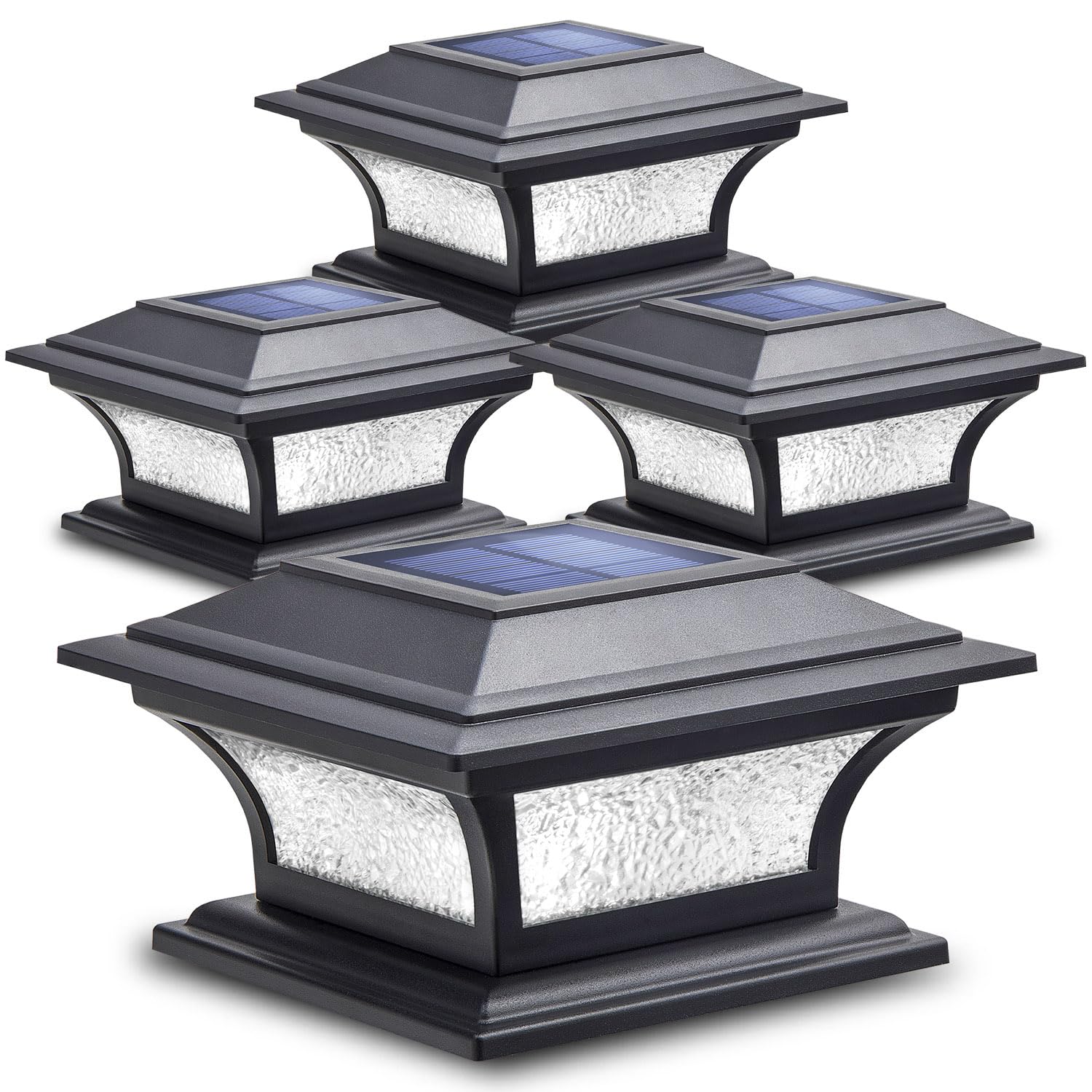 Yichuhaoxi  Solar Post Lights Outdoor Glass LED Fence Cap Light 2 Modes for 4x4 5x5 6x6 Posts Deck Patio Garden Decoration Warm White Cool White