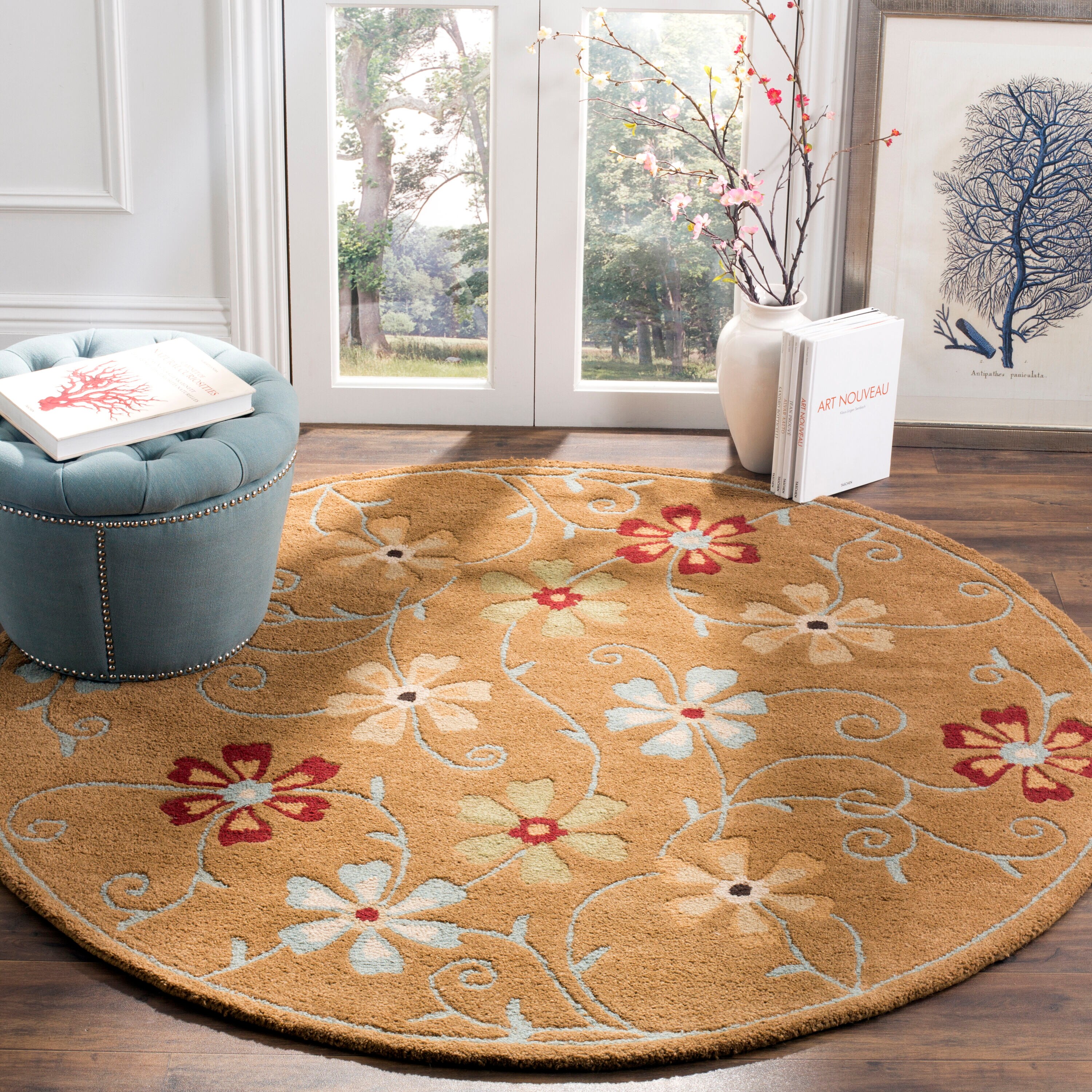  Blm784 Camel/Multi Country Floral 6ft x 6ft Round Rug