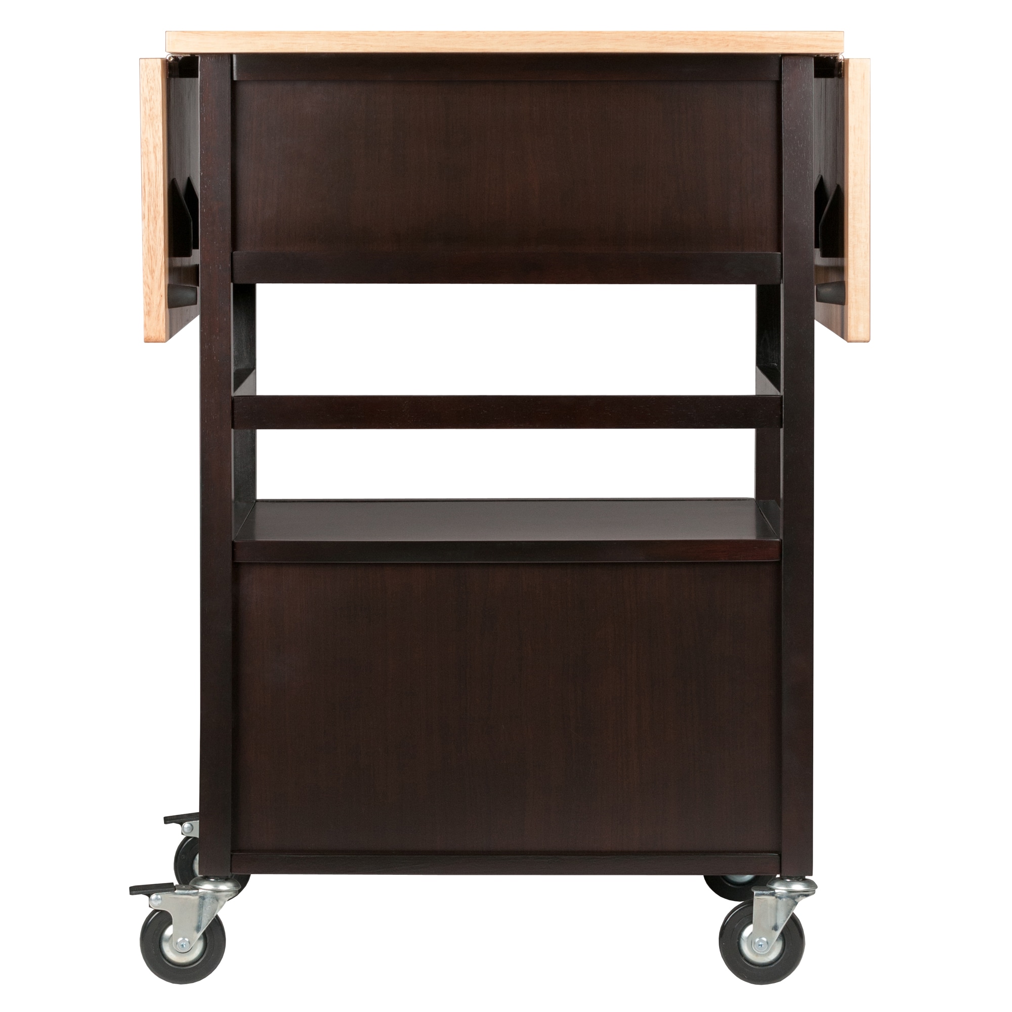 Light Wood and Black Drop Leaf Kitchen Cart with Storage